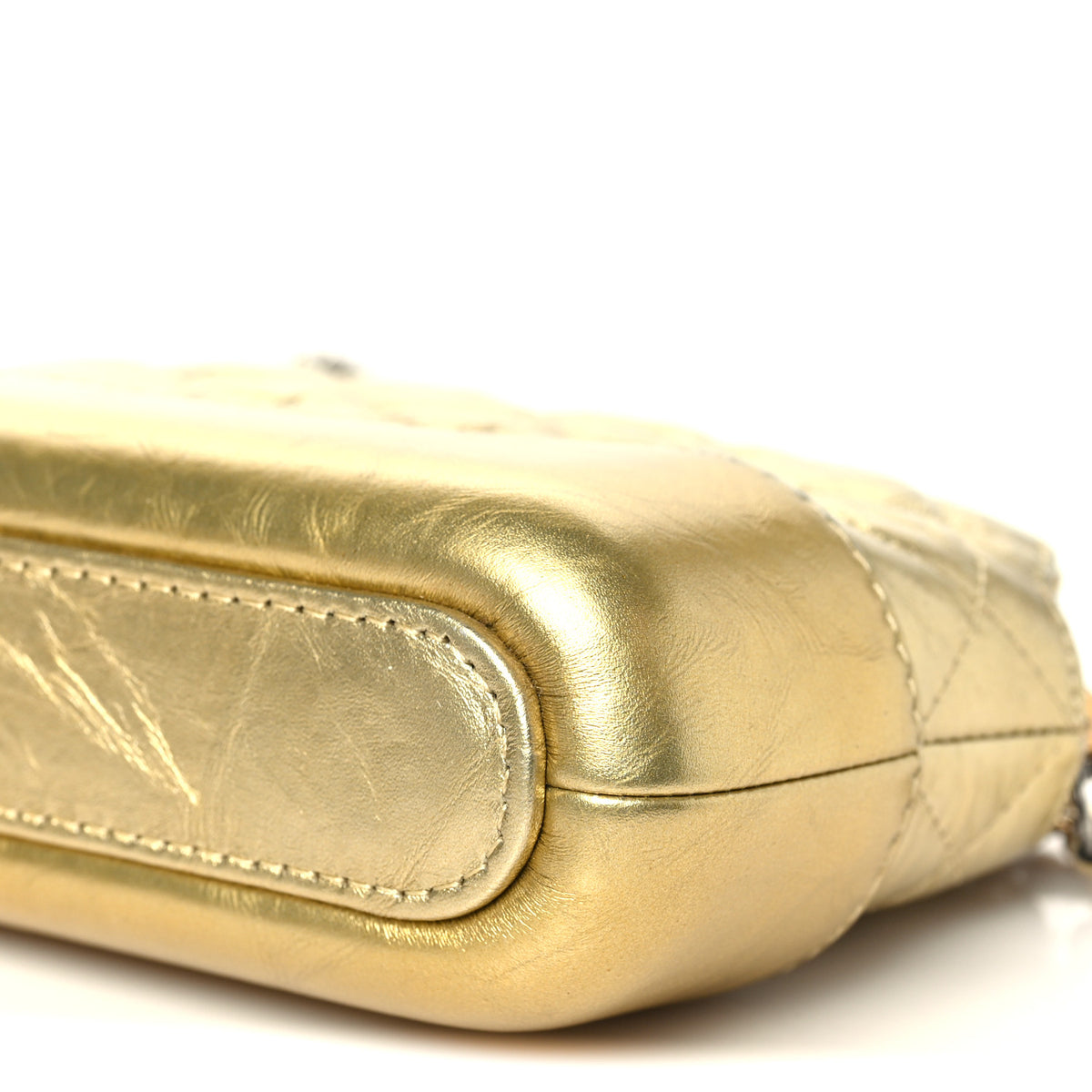 Metallic Aged Calfskin Quilted Small Gabrielle Clutch With Chain Gold