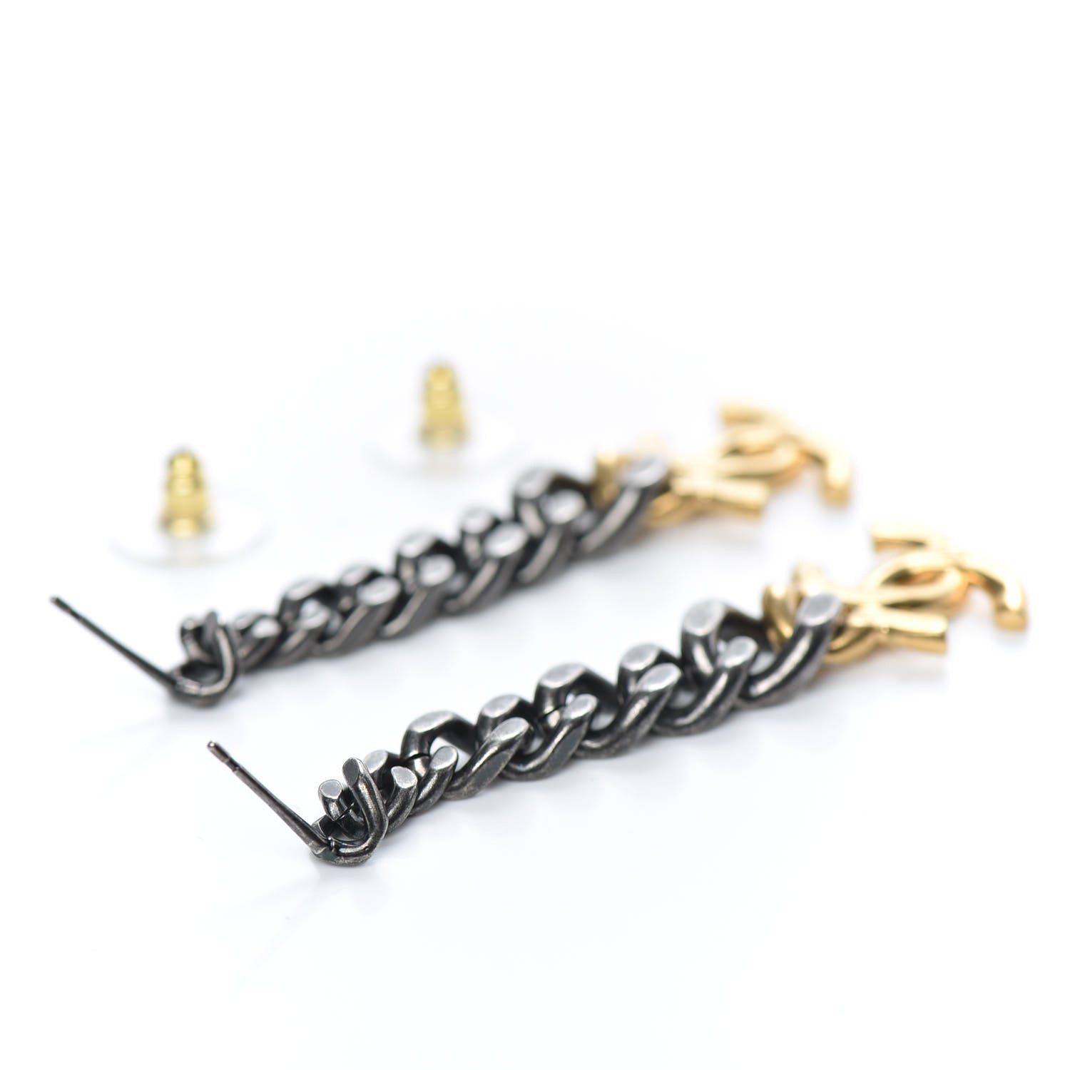 Chanel Metal CC Pick Drop Earrings Ruthenium Gold 4 of 5