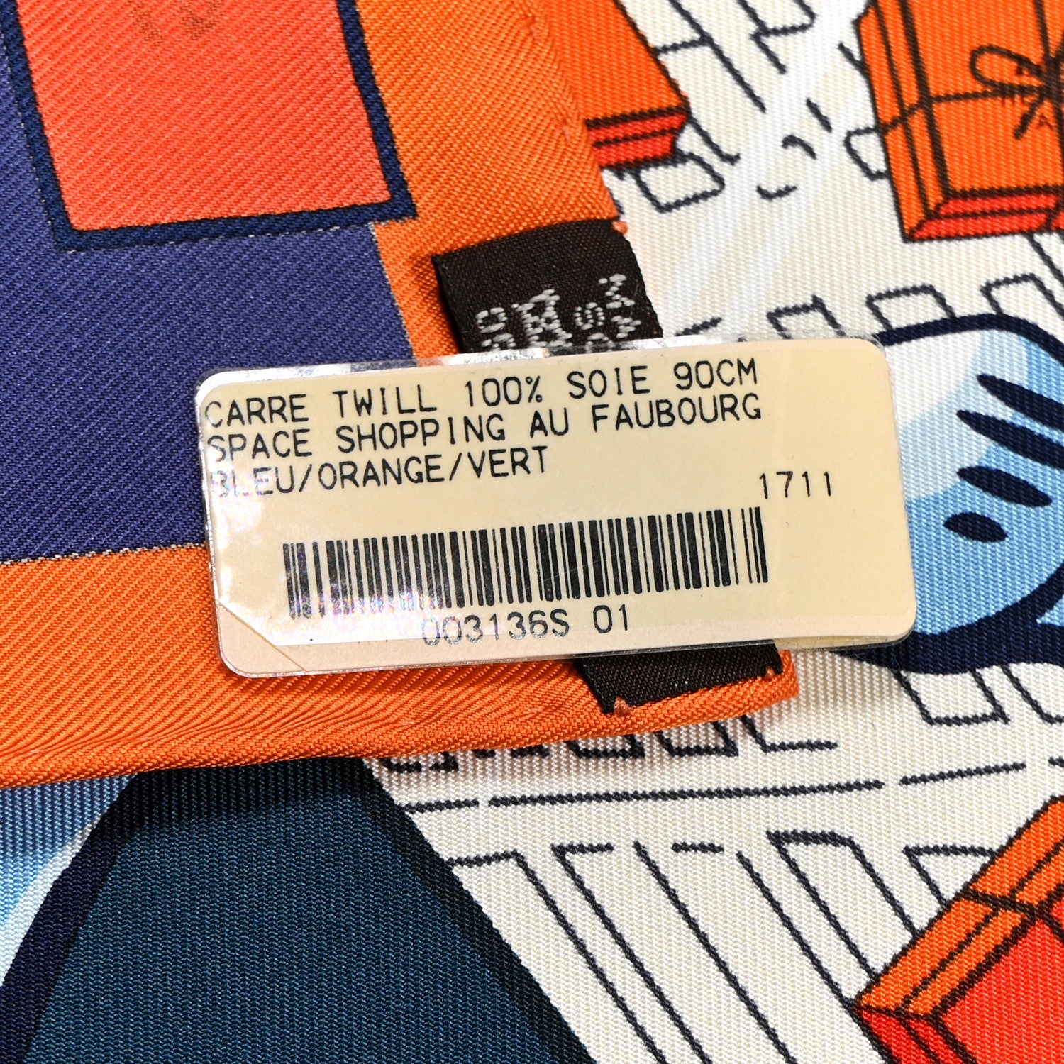 Hermes Silk Space Shopping Au Faubourg Scarf 90 Bleu Orange Vert 3 of 4