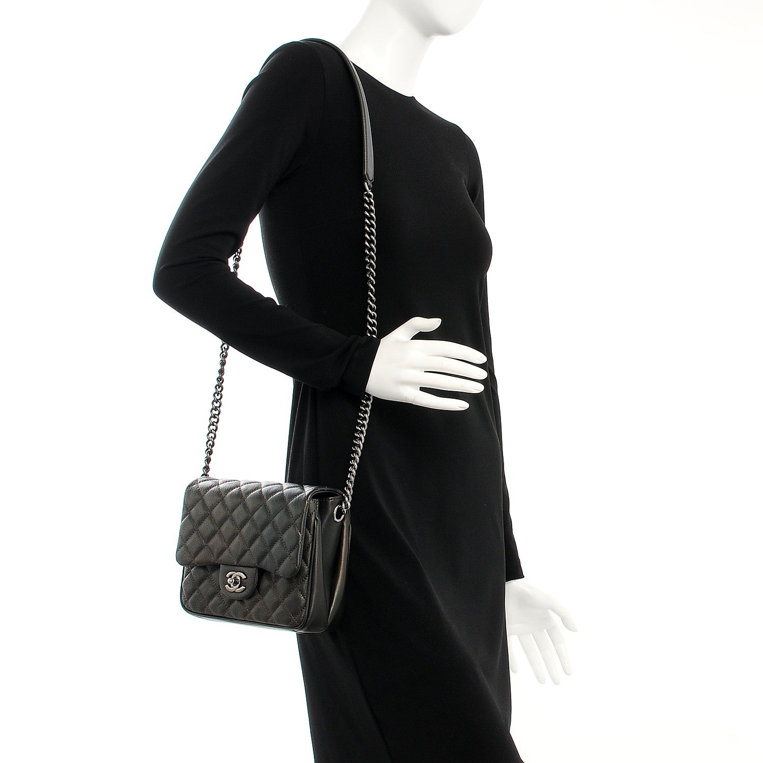 Chanel Metallic Goatskin Quilted Small Rock In Rome Flap Charcoal 2 of 8