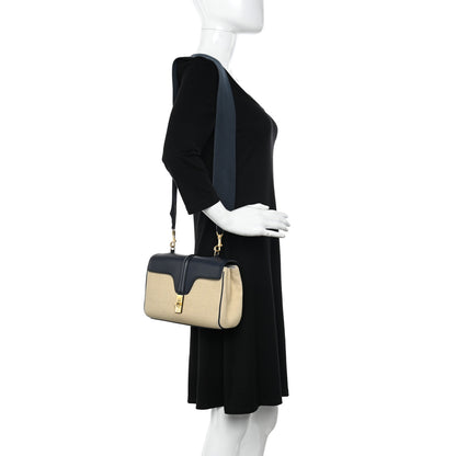 Celine Canvas Calfskin Teen Soft 16 Shoulder Bag Vanilla Navy 2 of 12