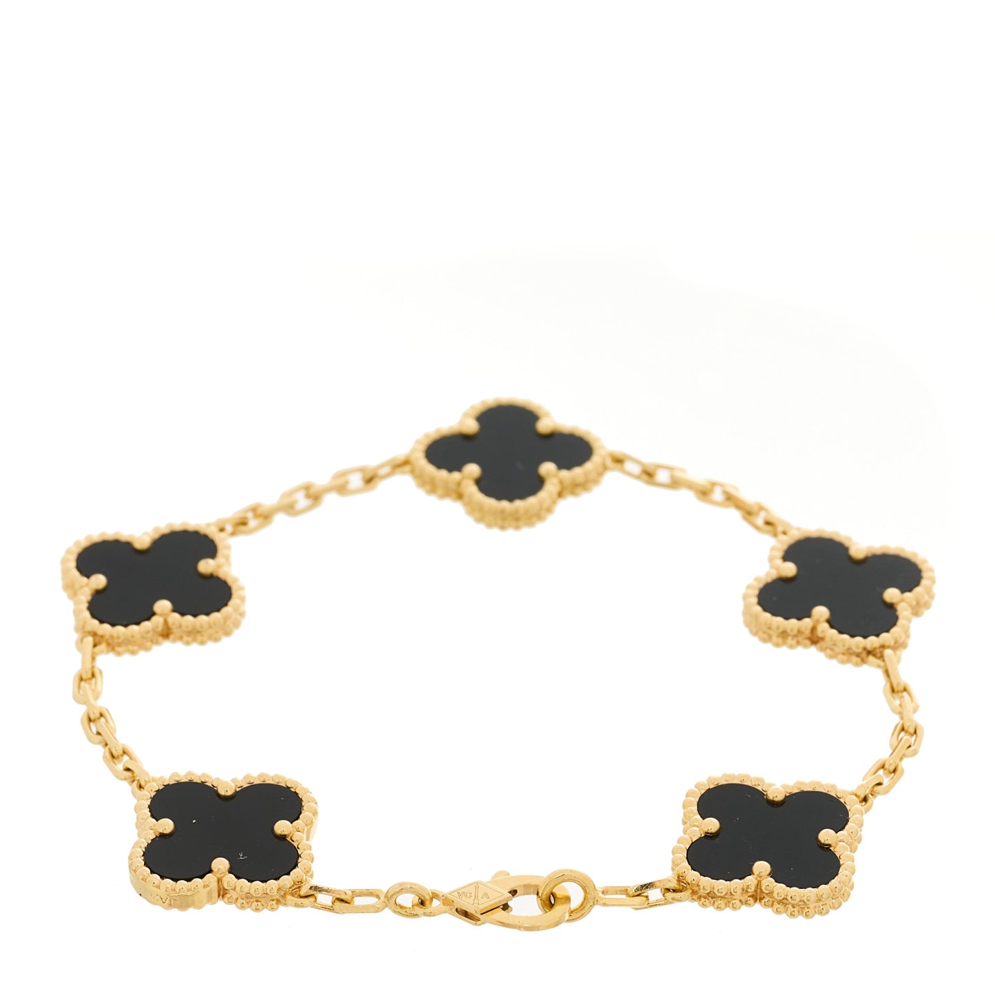 18K Yellow Gold Black Onyx 5 Motifs Vintage Alhambra Bracelet