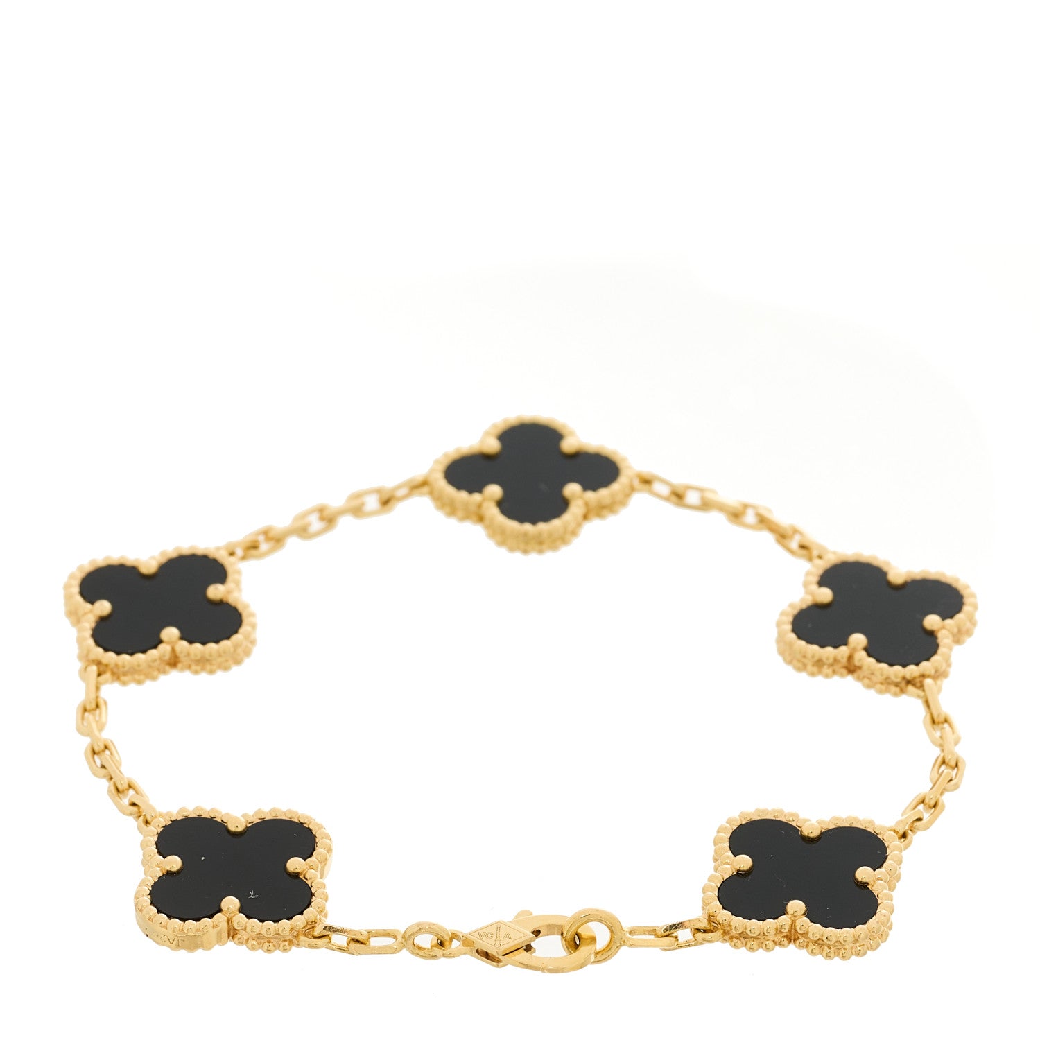 Van Cleef & Arpels 18K Yellow Gold Black Onyx 5 Motifs Vintage Alhambra Bracelet 2 of 4