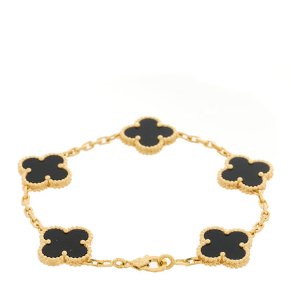 Van Cleef & Arpels 18K Yellow Gold Black Onyx 5 Motifs Vintage Alhambra Bracelet 2 of 4
