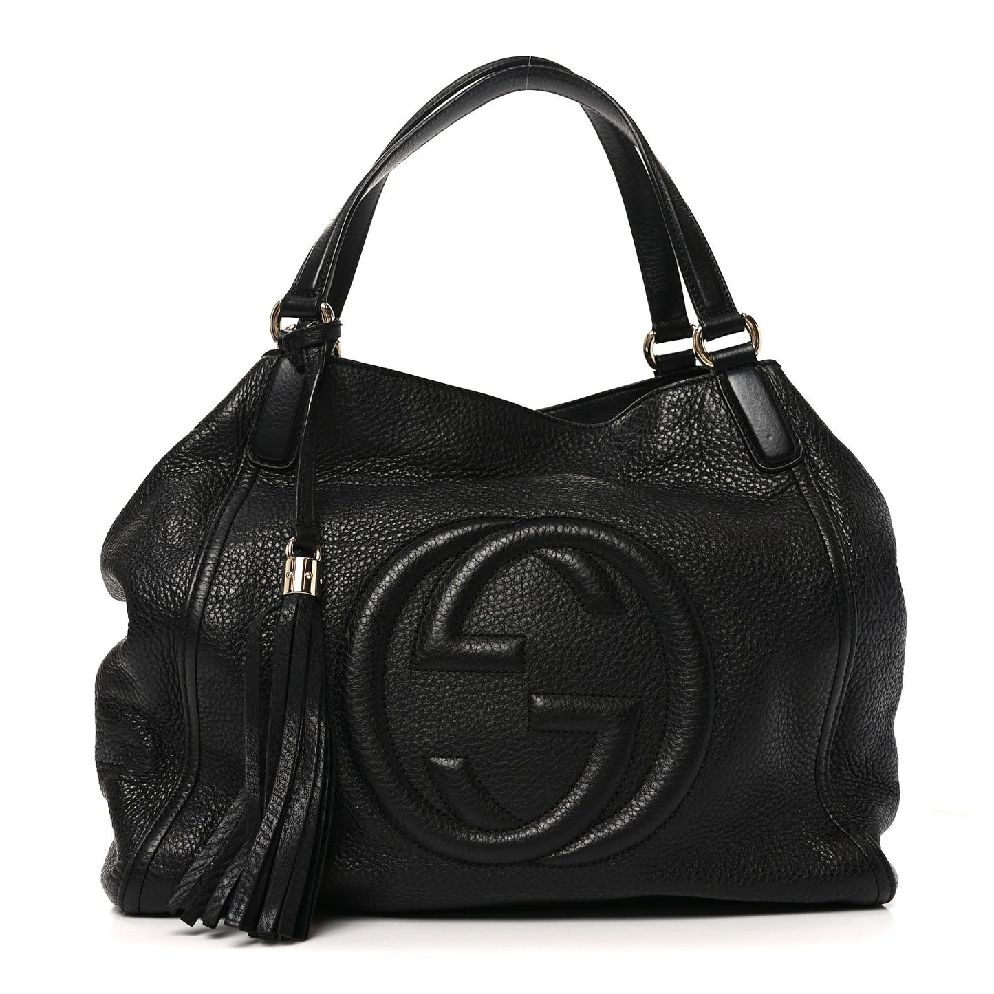 Pebbled Calfskin Medium Soho Shoulder Bag Black