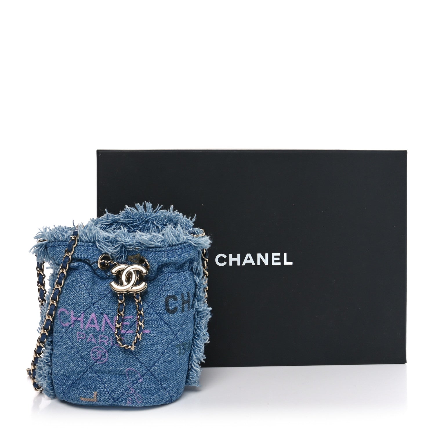 Chanel Denim Quilted Mood Mini Bucket With Chain Blue Multicolor 11 of 11