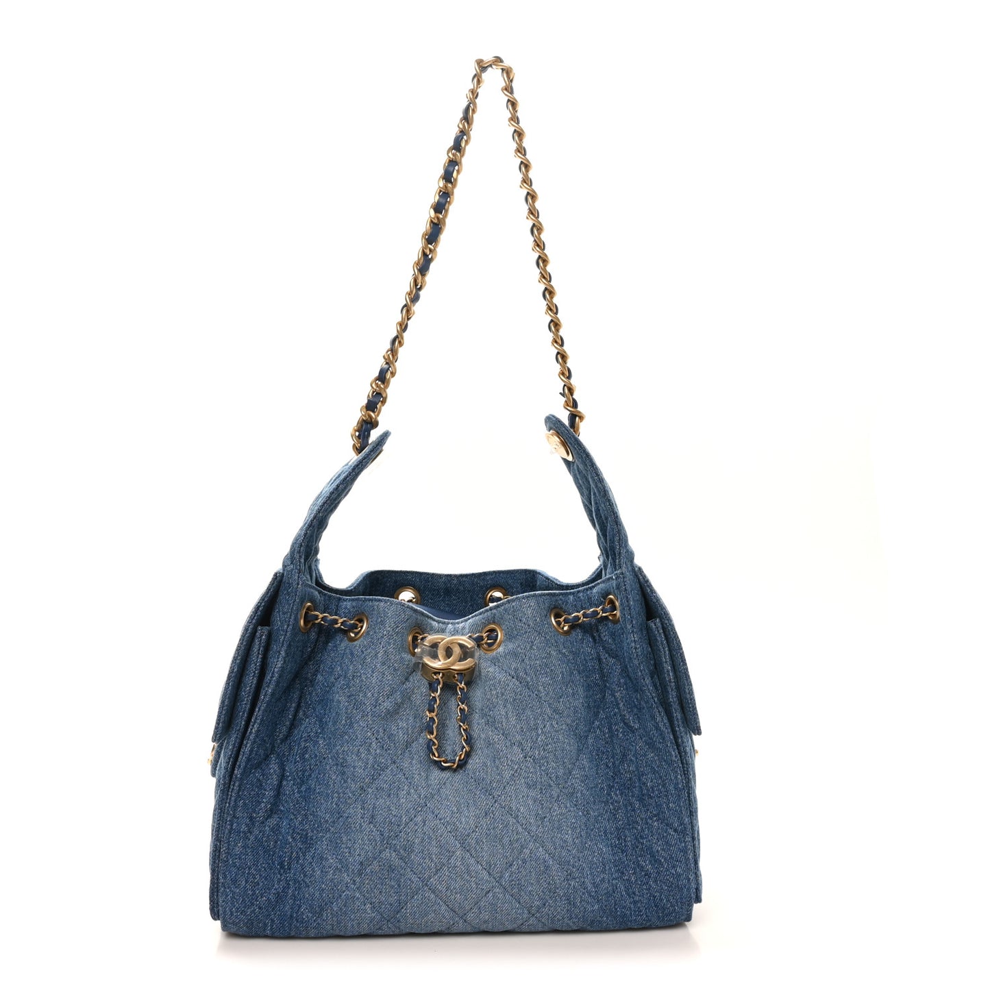 Washed Denim Quilted Small Chanel 25 Handbag Blue