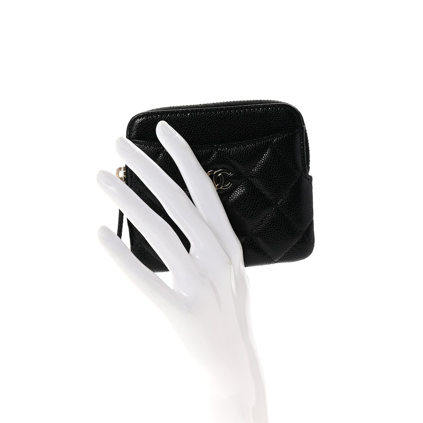 Caviar Quilted Zip Card Holder Wallet Black