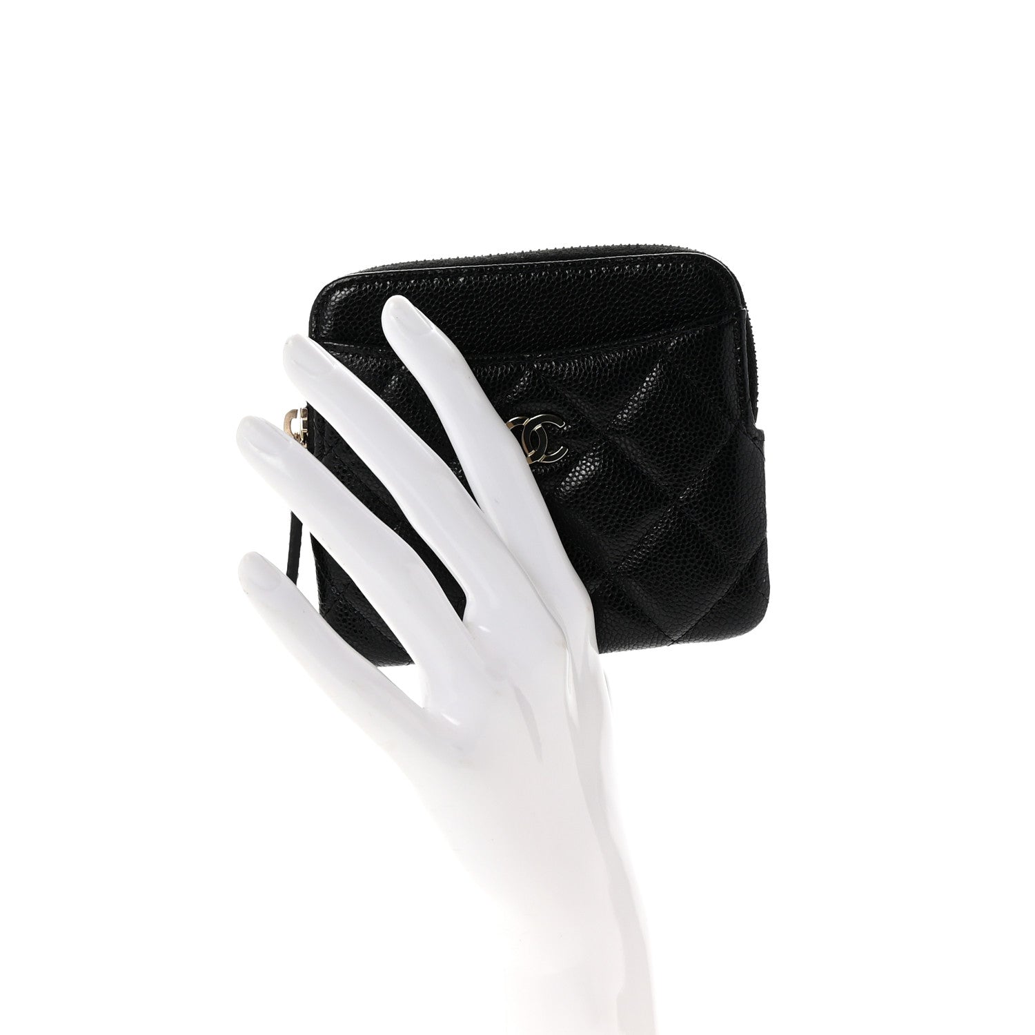 Chanel Caviar Quilted Zip Card Holder Wallet Black 2 of 7