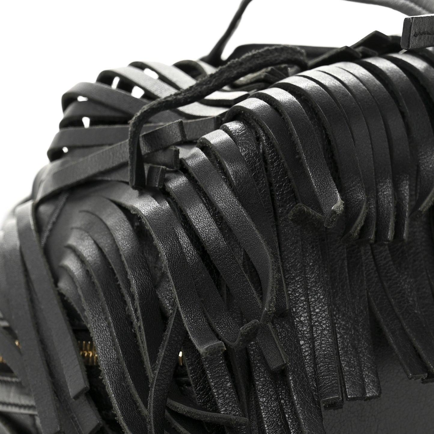 Calfskin Small Emmanuelle Fringe Bucket Bag Black