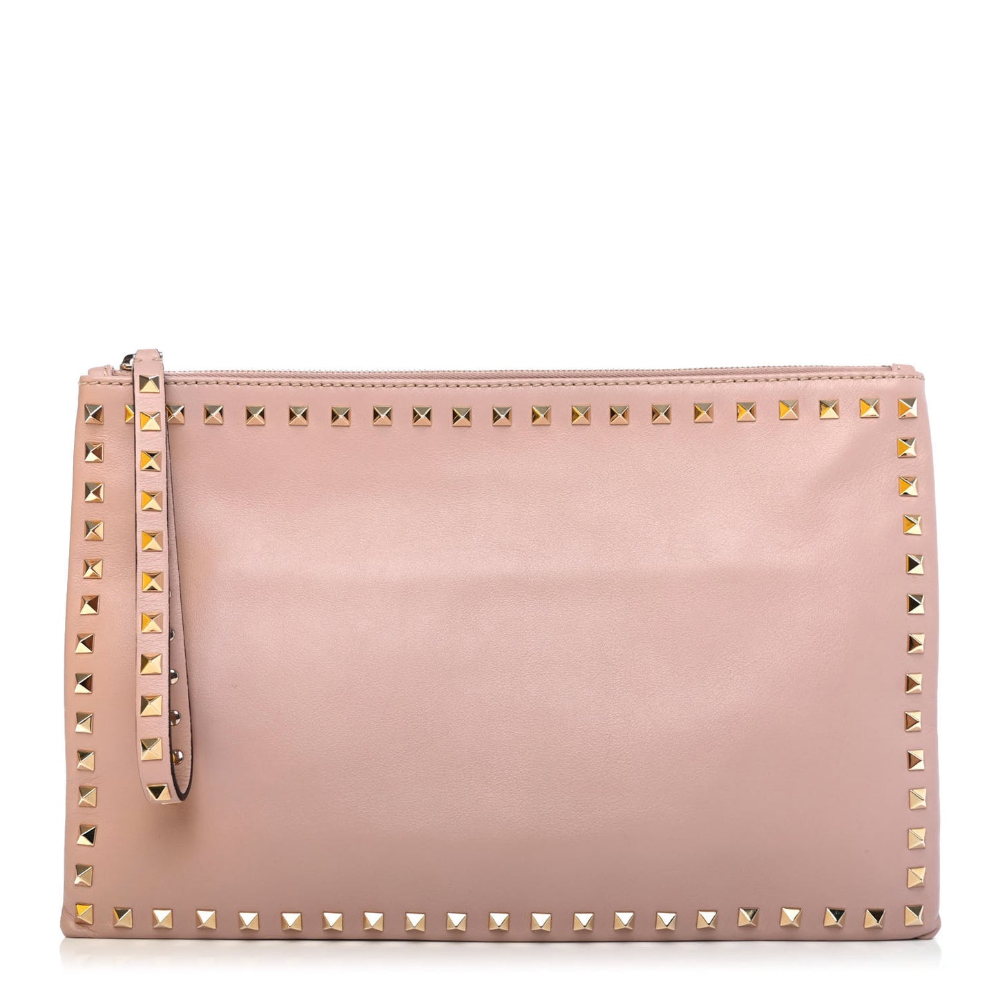 Vitello Large Rockstud Zip Wristlet Pouch Poudre
