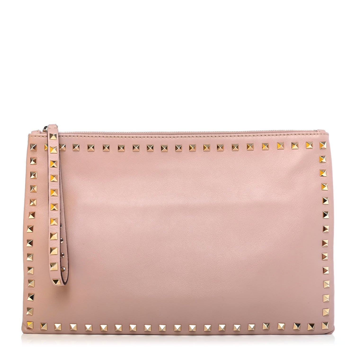 Valentino Garavani Vitello Large Rockstud Zip Wristlet Pouch Poudre 1 of 4