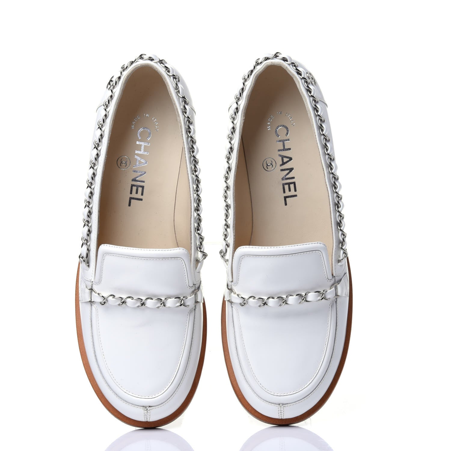Chanel Calfskin Chain Mocassin Loafers 37.5 White 6 of 11