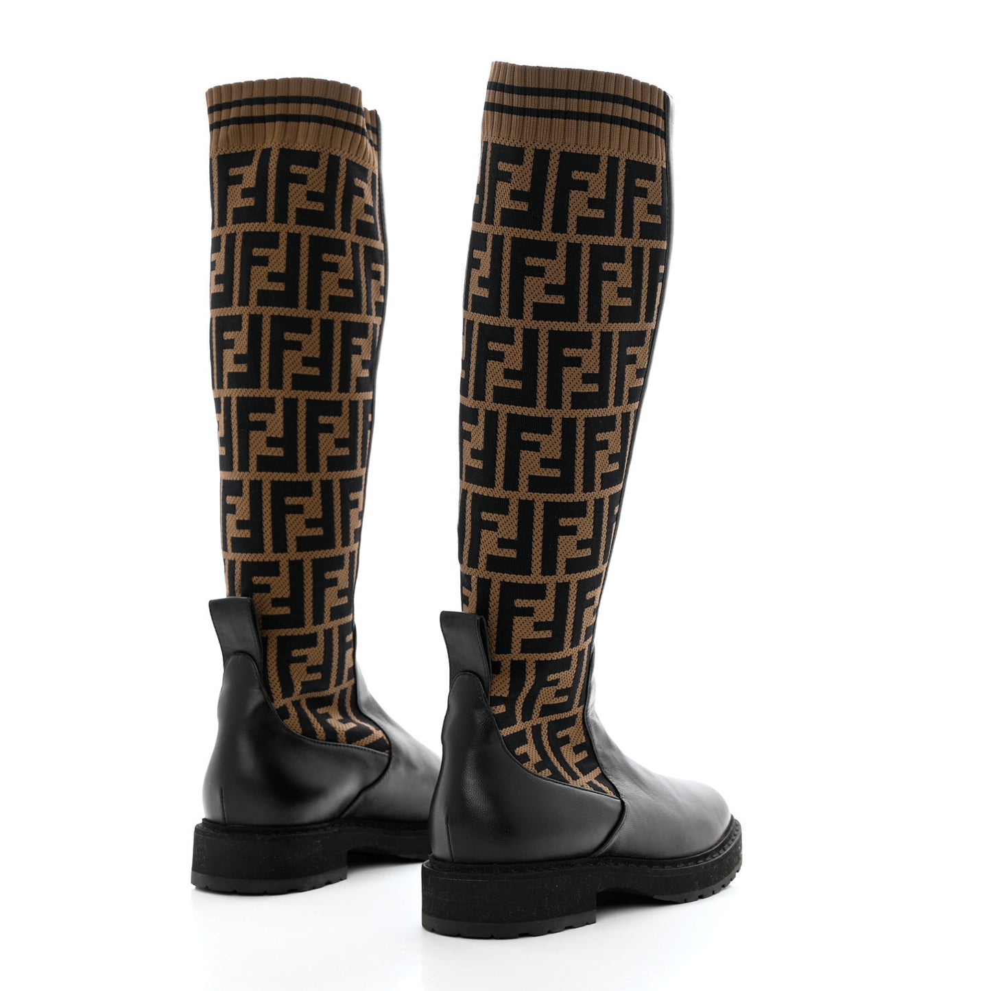 Nappa Microfiber Fabric FF Rockoko Tall Boots 35 Black Tobacco