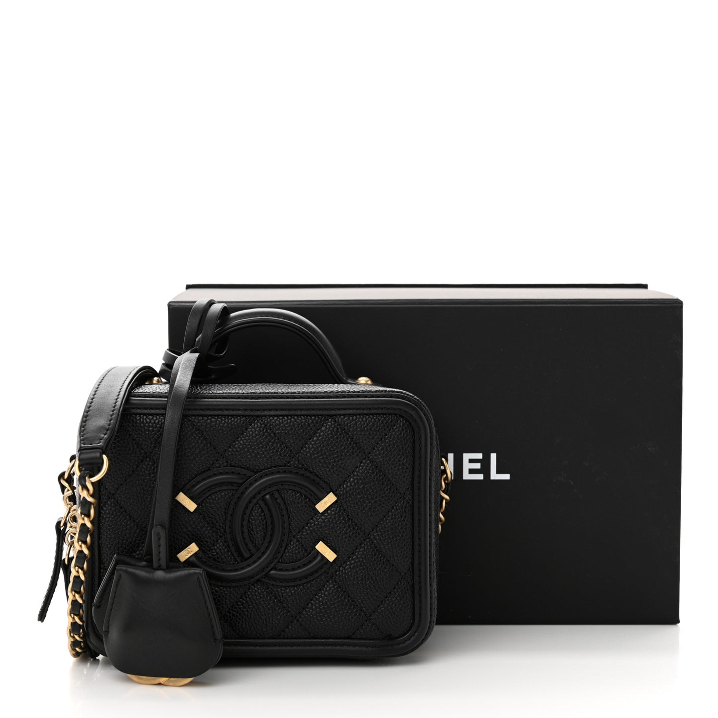 Caviar Quilted Small CC Filigree Vanity Case Black