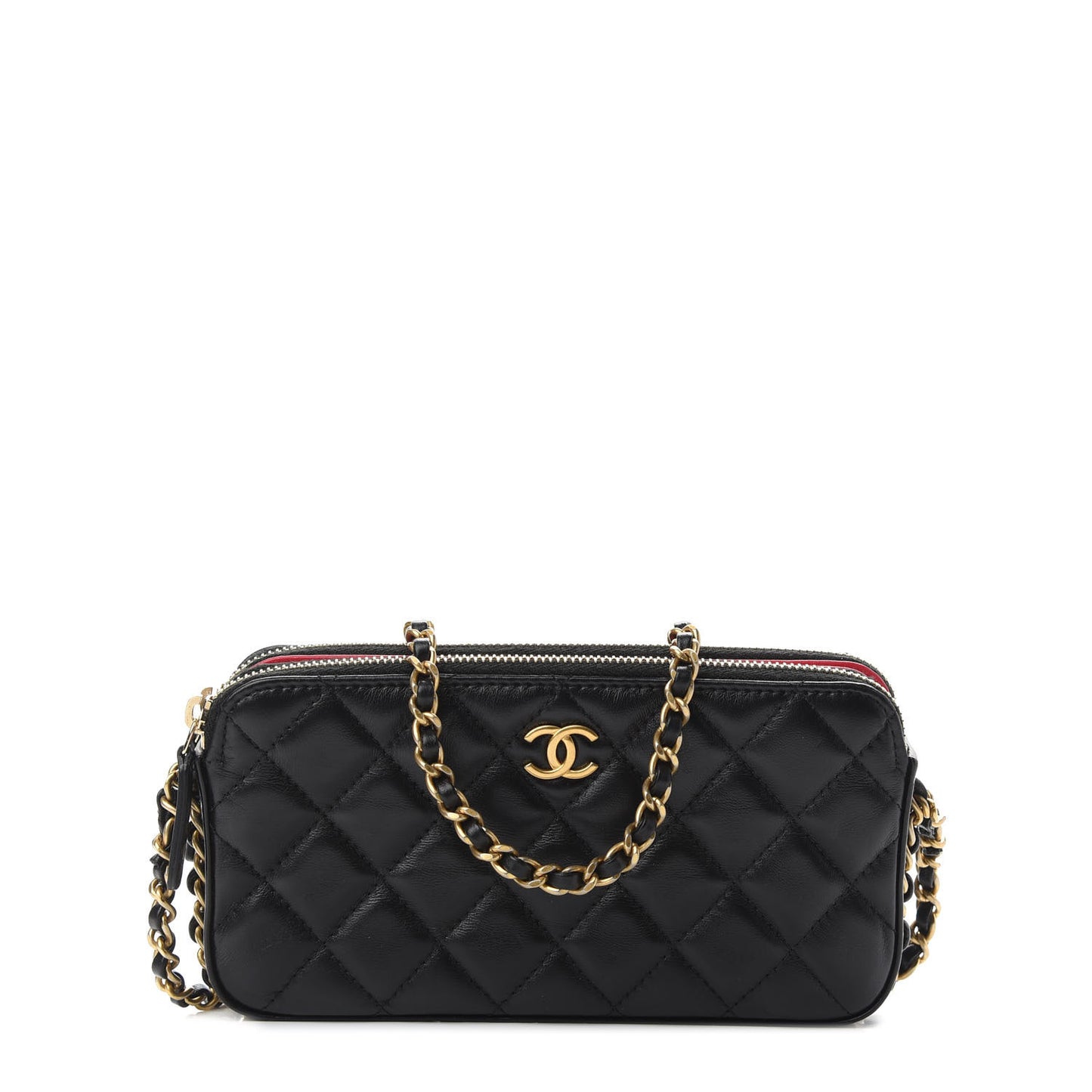 Lambskin Quilted Small Clutch With Chain Black