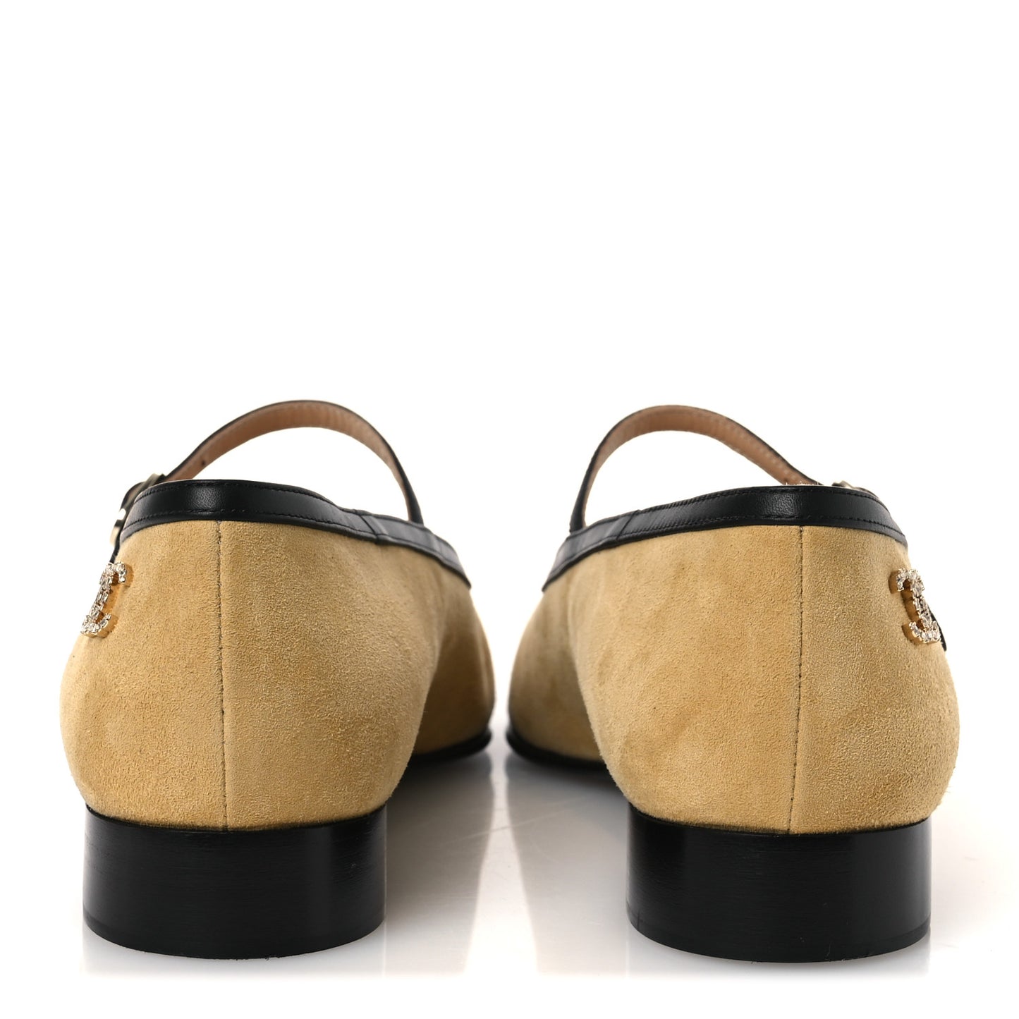 Suede Kidskin Lambskin Patent Calfskin Cap Toe CC Mary Jane Flats 39 Beige Black