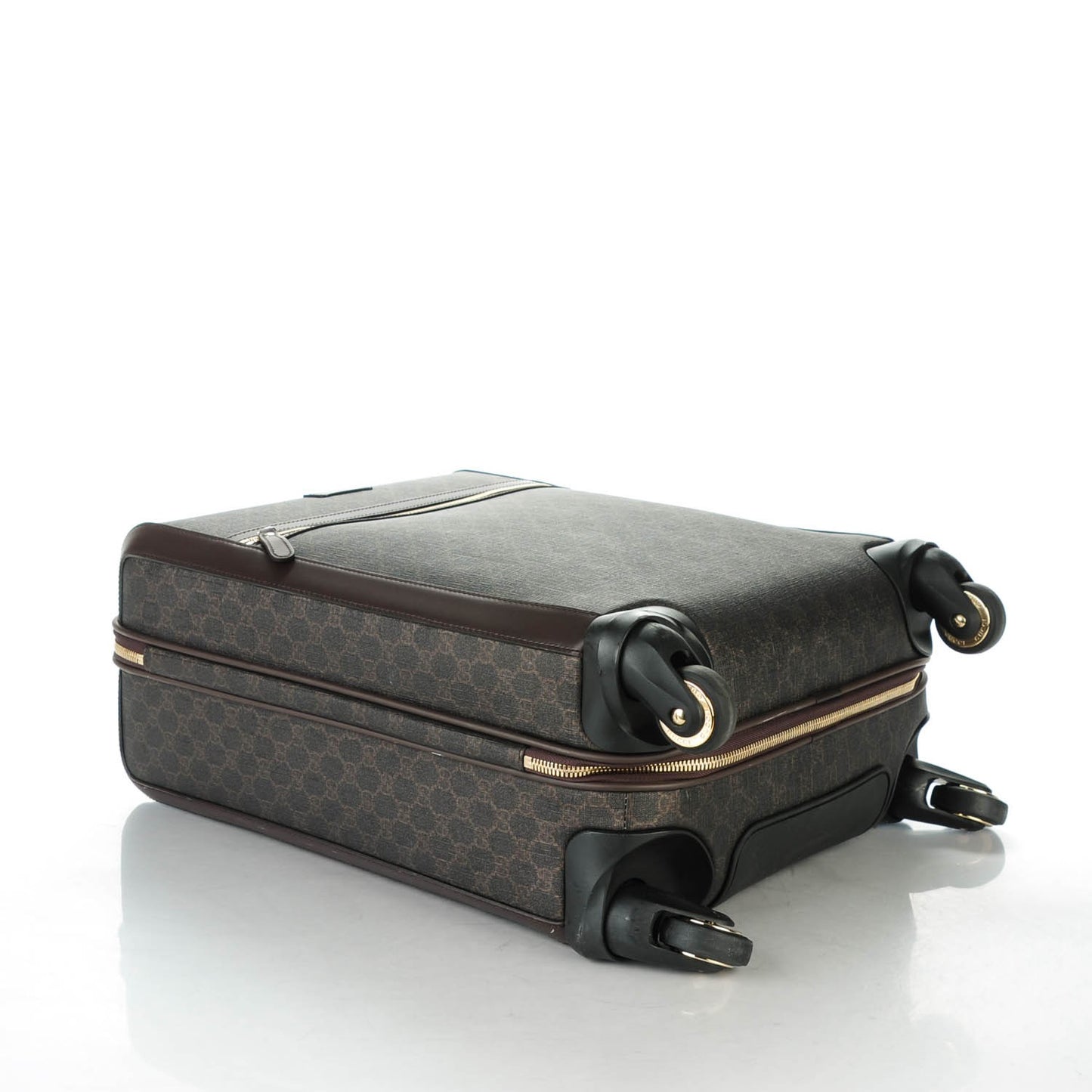 GG Supreme Monogram Four Wheel Carry On Suitcase Dark Brown