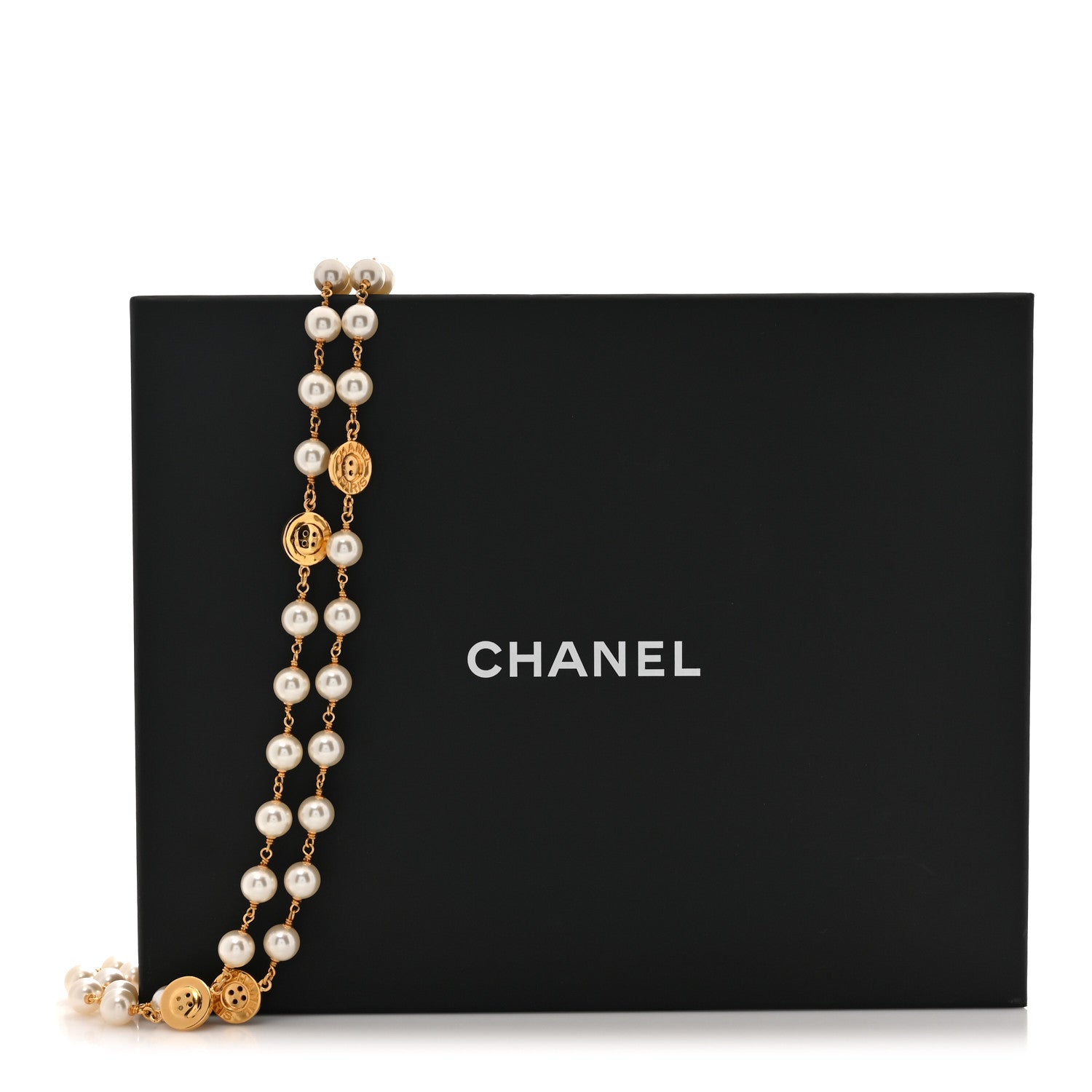 Chanel Metal Pearl Paris Button Necklace Gold 5 of 5