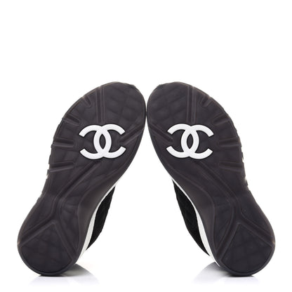 Chanel Fabric Suede Calfskin Womens CC Sneakers 38 Black White 5 of 10