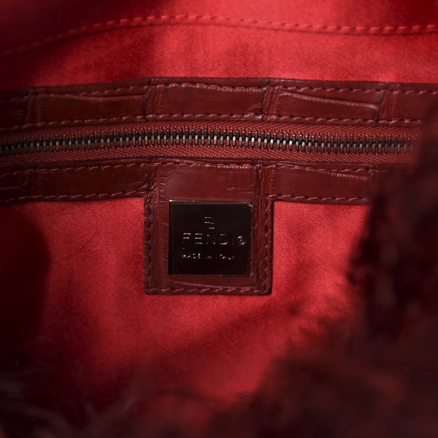 Fur Crocodile Baguette Rosso