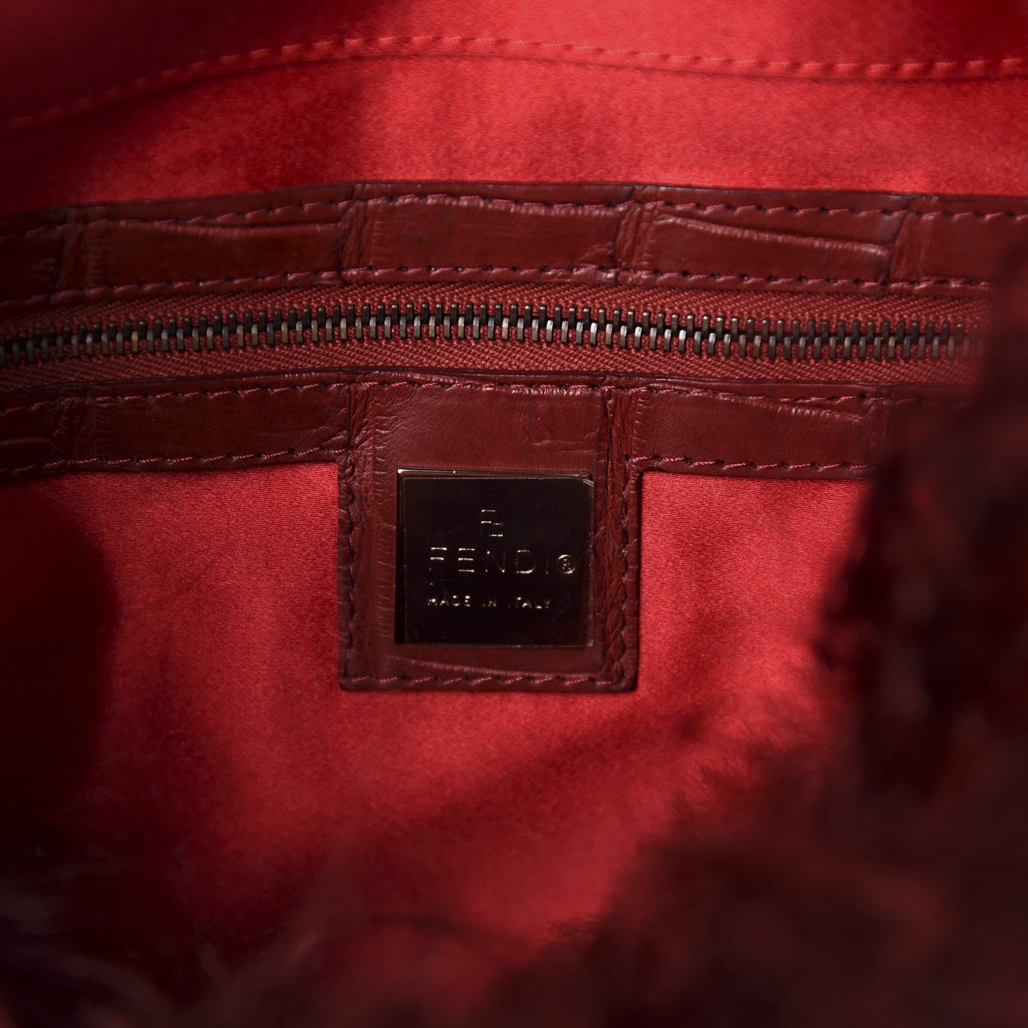Fendi Fur Crocodile Baguette Rosso 8 of 9
