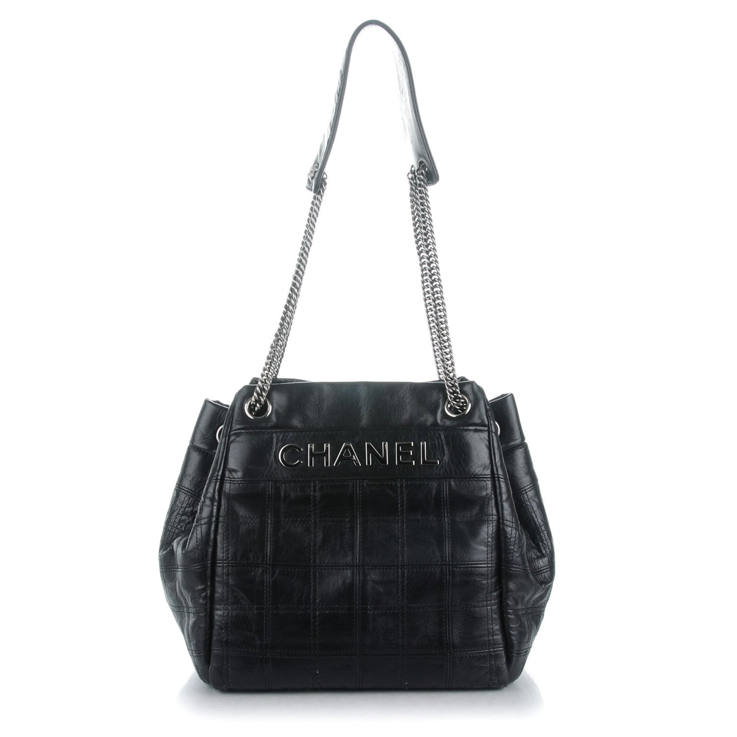 Lambskin Square Stitched Lax Accordion Shoulder Bag Black
