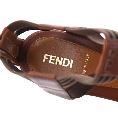 Fendi Calfskin Elastic T-Strap Wedge Sandals 36.5 Tobacco 6 of 14