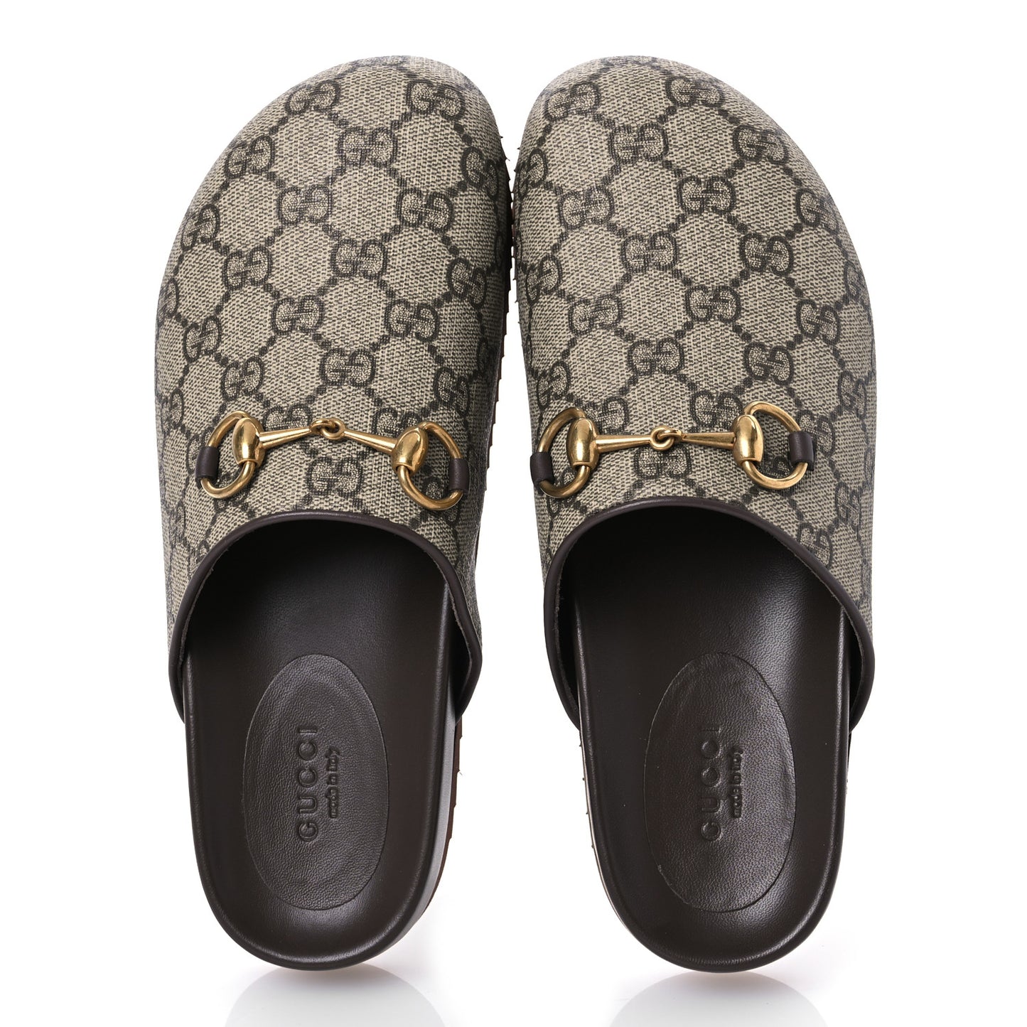 GG Supreme Monogram Miro Soft Calfskin Womens Horsebit Slippers 36 Beige Ebony New Acero