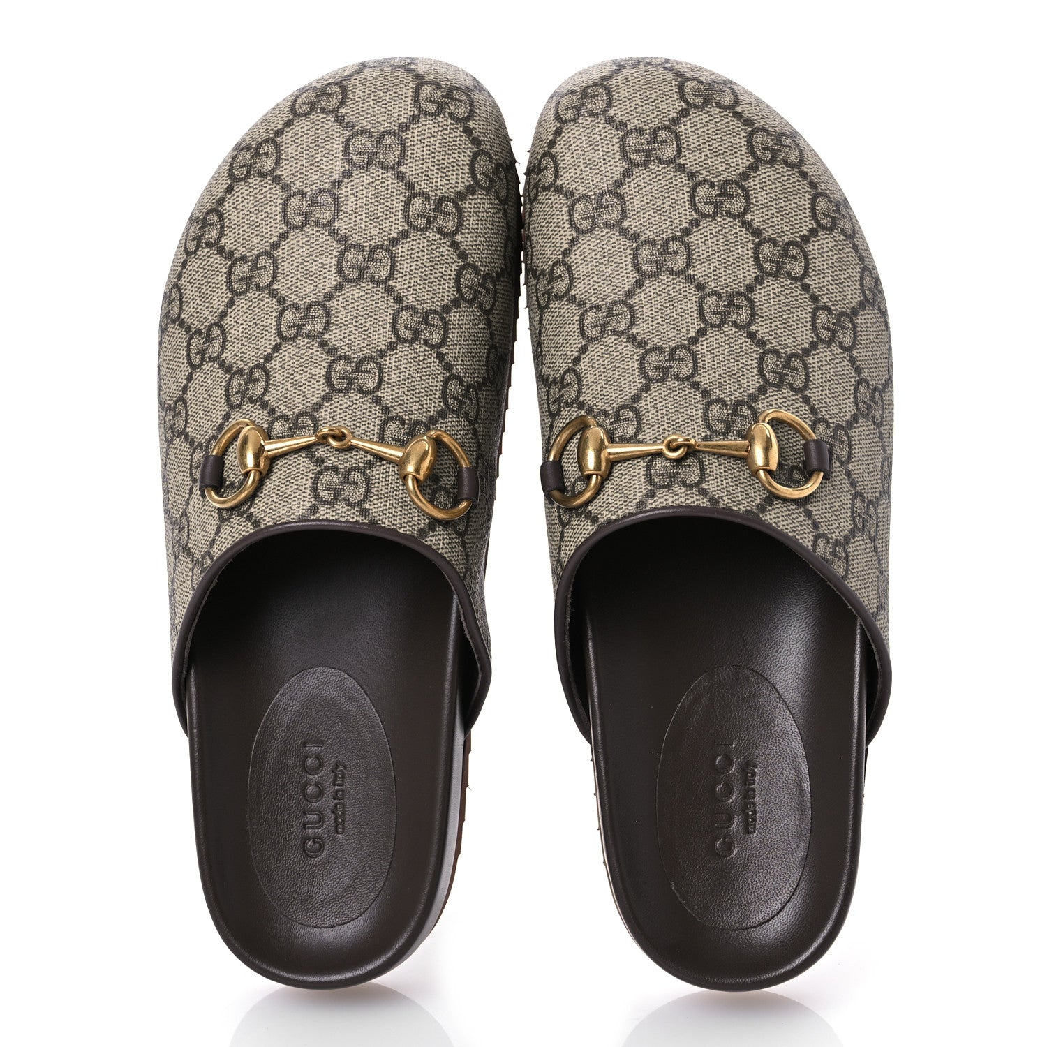 Gucci GG Supreme Monogram Miro Soft Calfskin Womens Horsebit Slippers 36 Beige Ebony New Acero 2 of 11