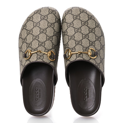 Gucci GG Supreme Monogram Miro Soft Calfskin Womens Horsebit Slippers 36 Beige Ebony New Acero 2 of 11