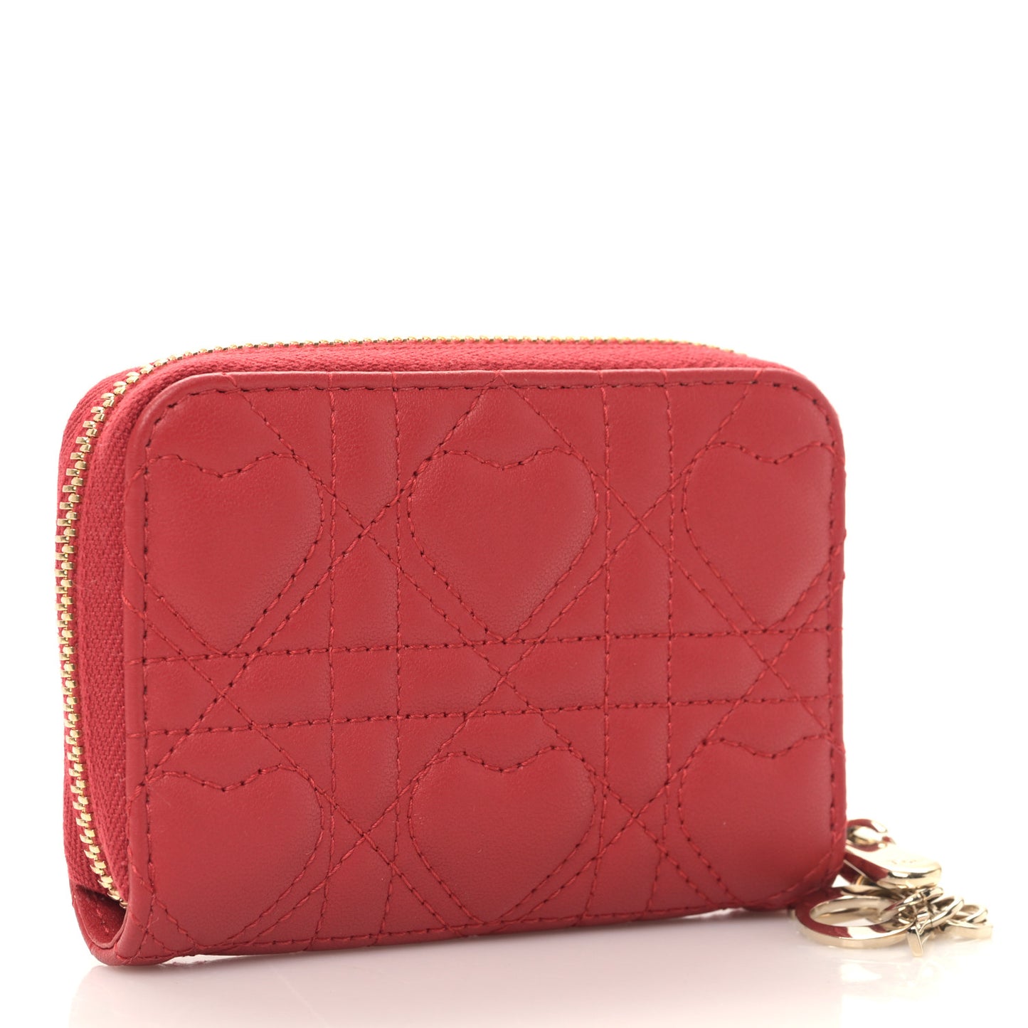Lambskin Cannage Dioramour Small Lady Dior Voyageur Coin Purse Wallet Spicy Red