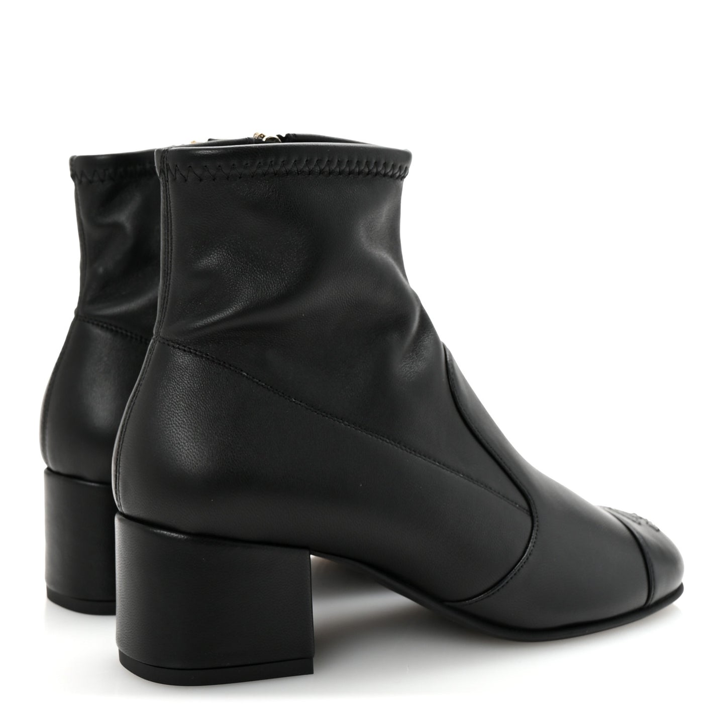 Stretch Lambskin Cap Toe CC Short Boots 35 Black