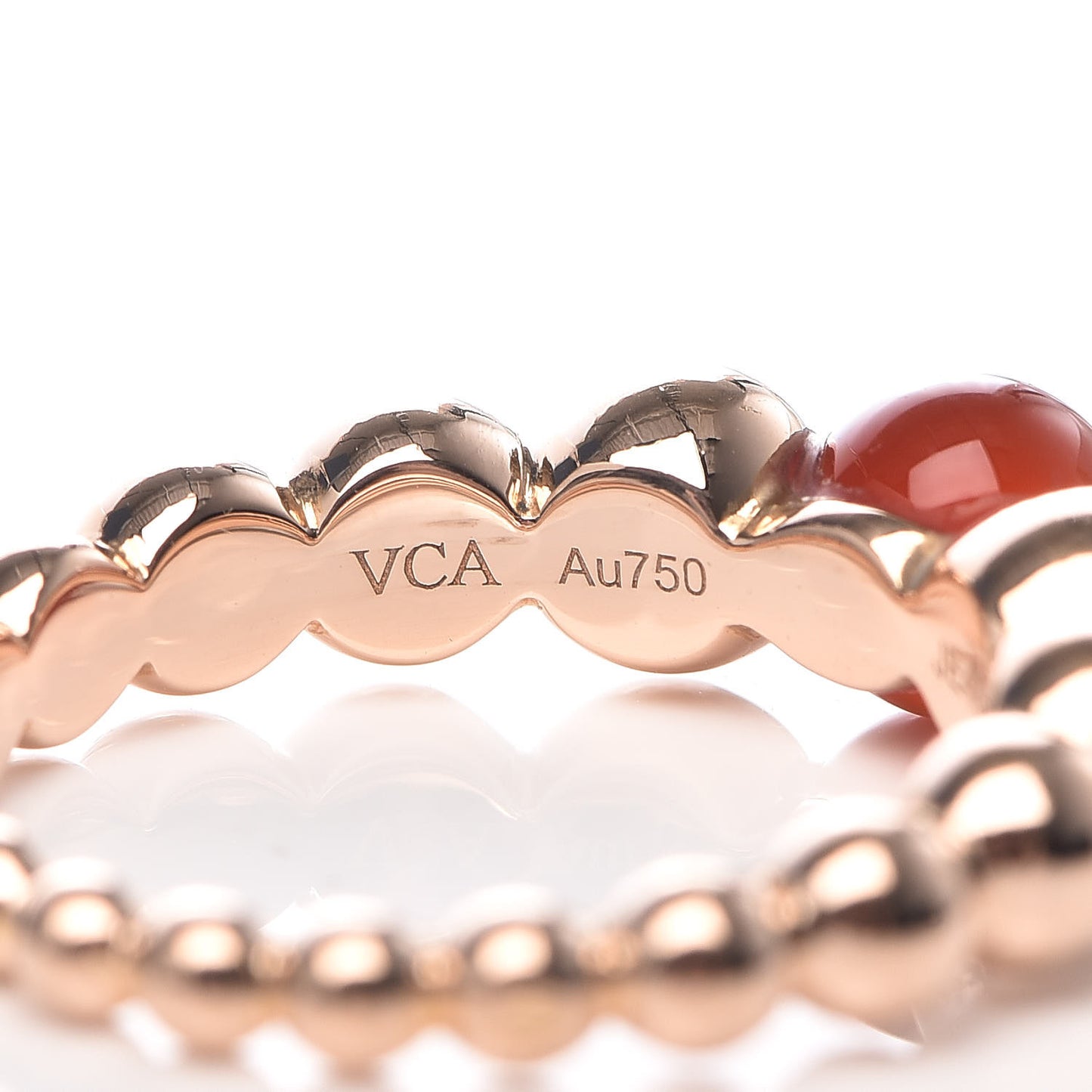 18K Rose Gold Carnelian Perlee Couleurs Variation Ring 50 5.25