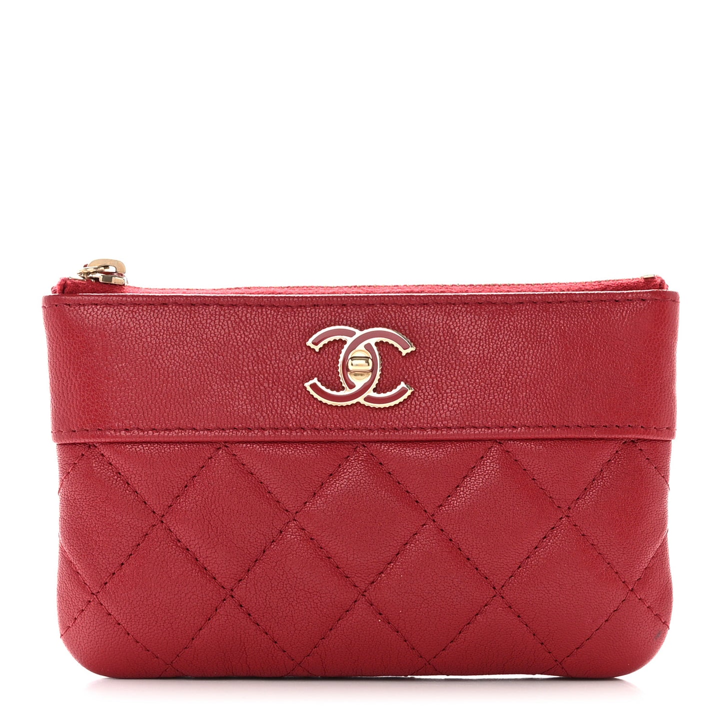 Sheepskin Quilted Small Mademoiselle Vintage Zip Pouch Red