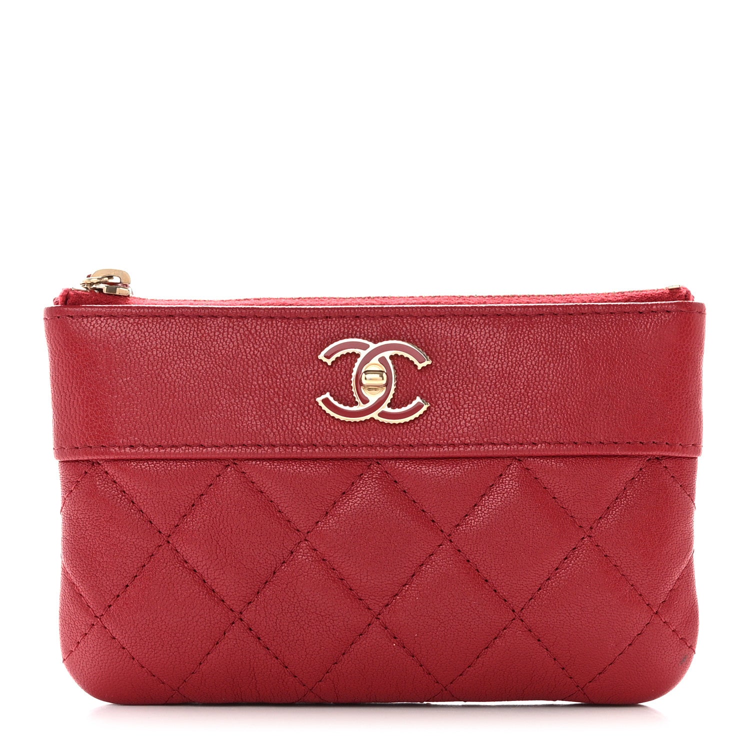 Chanel Sheepskin Quilted Small Mademoiselle Vintage Zip Pouch Red 1 of 9