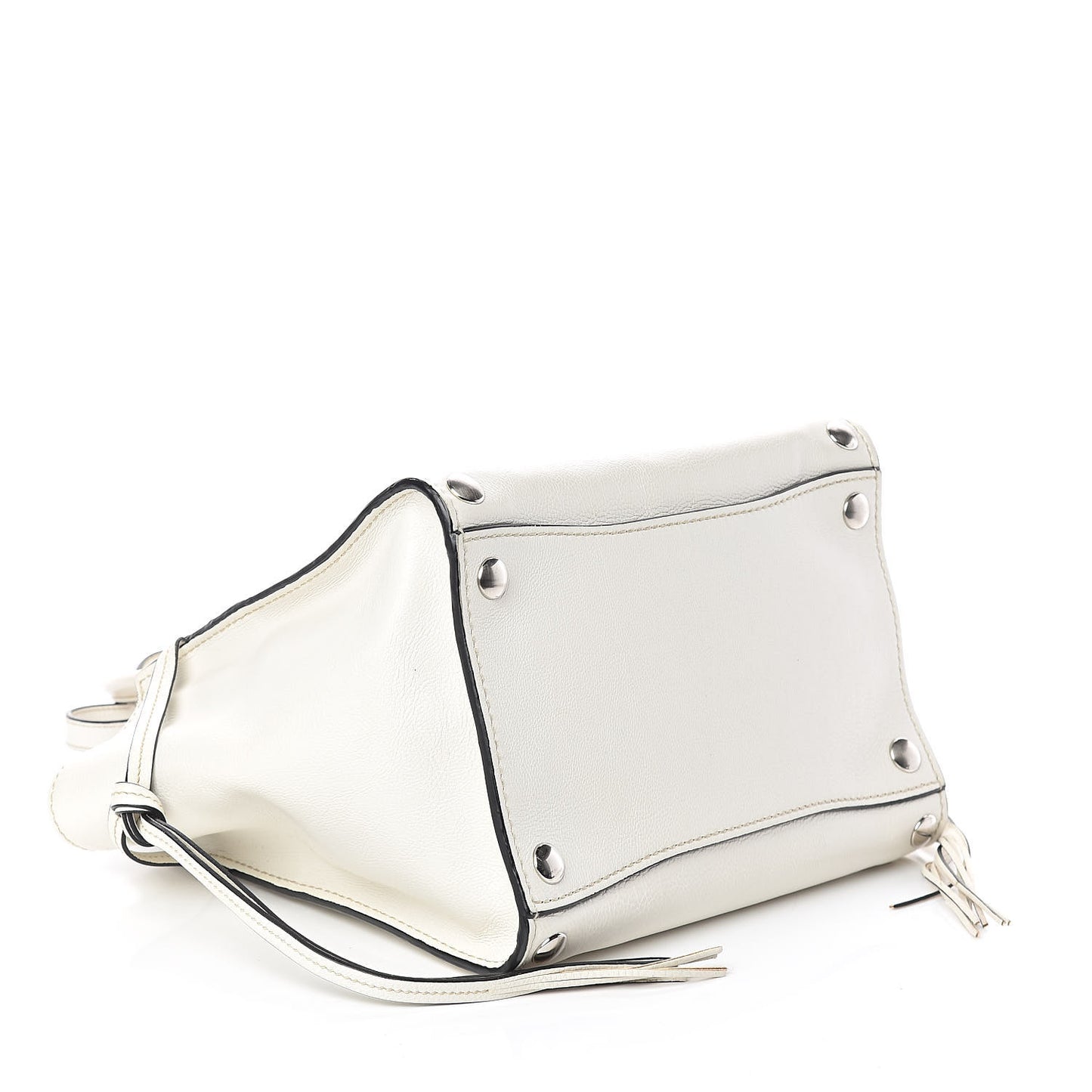 Glace Calf Studded Twin Pocket Tote White