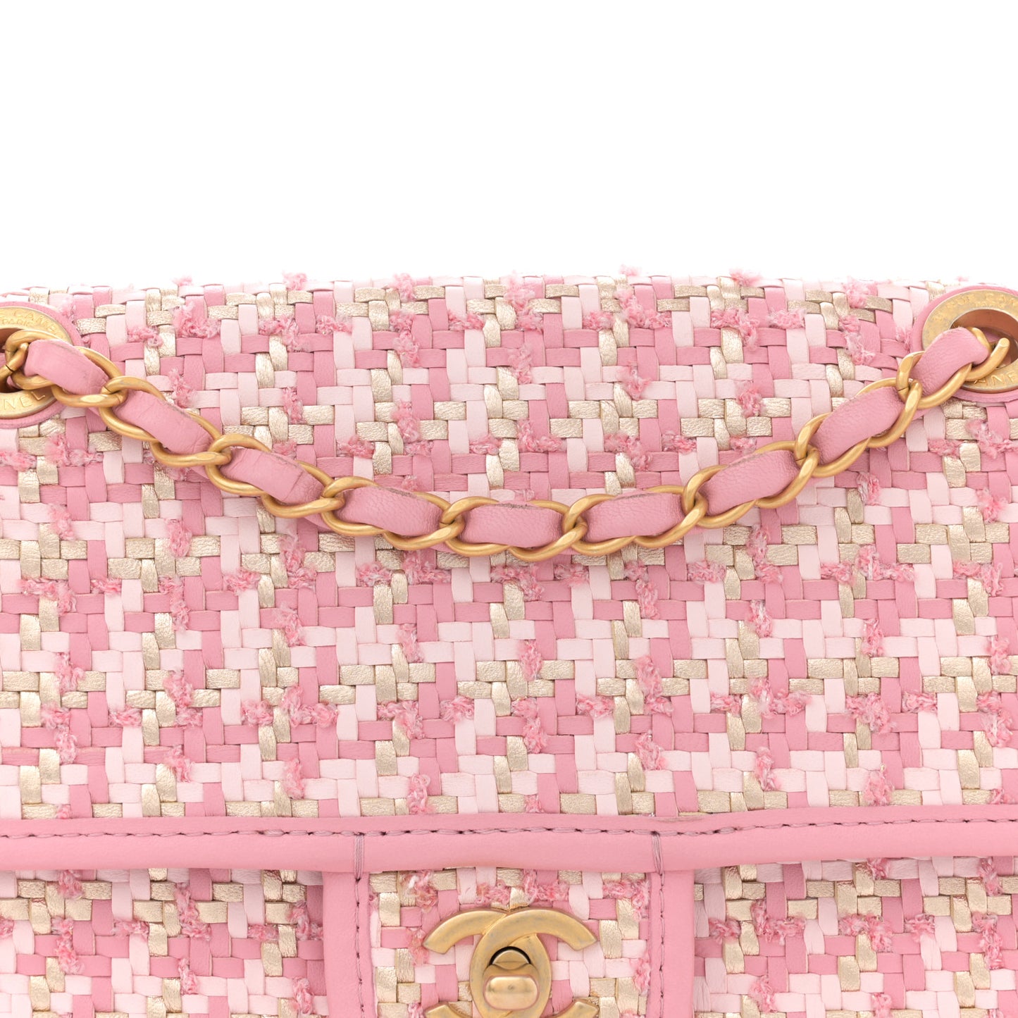 Metallic Lambskin Viscose Woven Flap Pink Gold