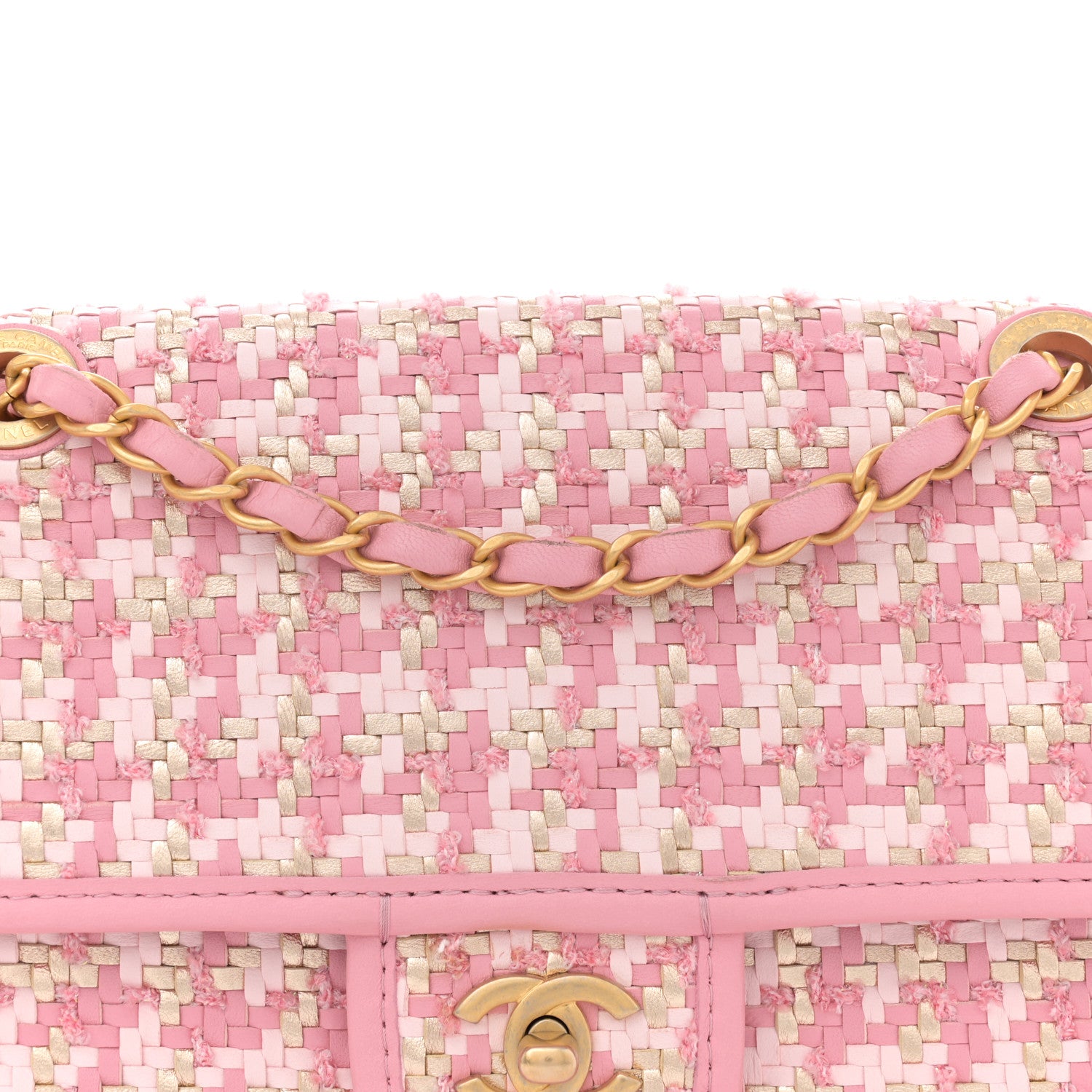 Chanel Metallic Lambskin Viscose Woven Flap Pink Gold 8 of 12