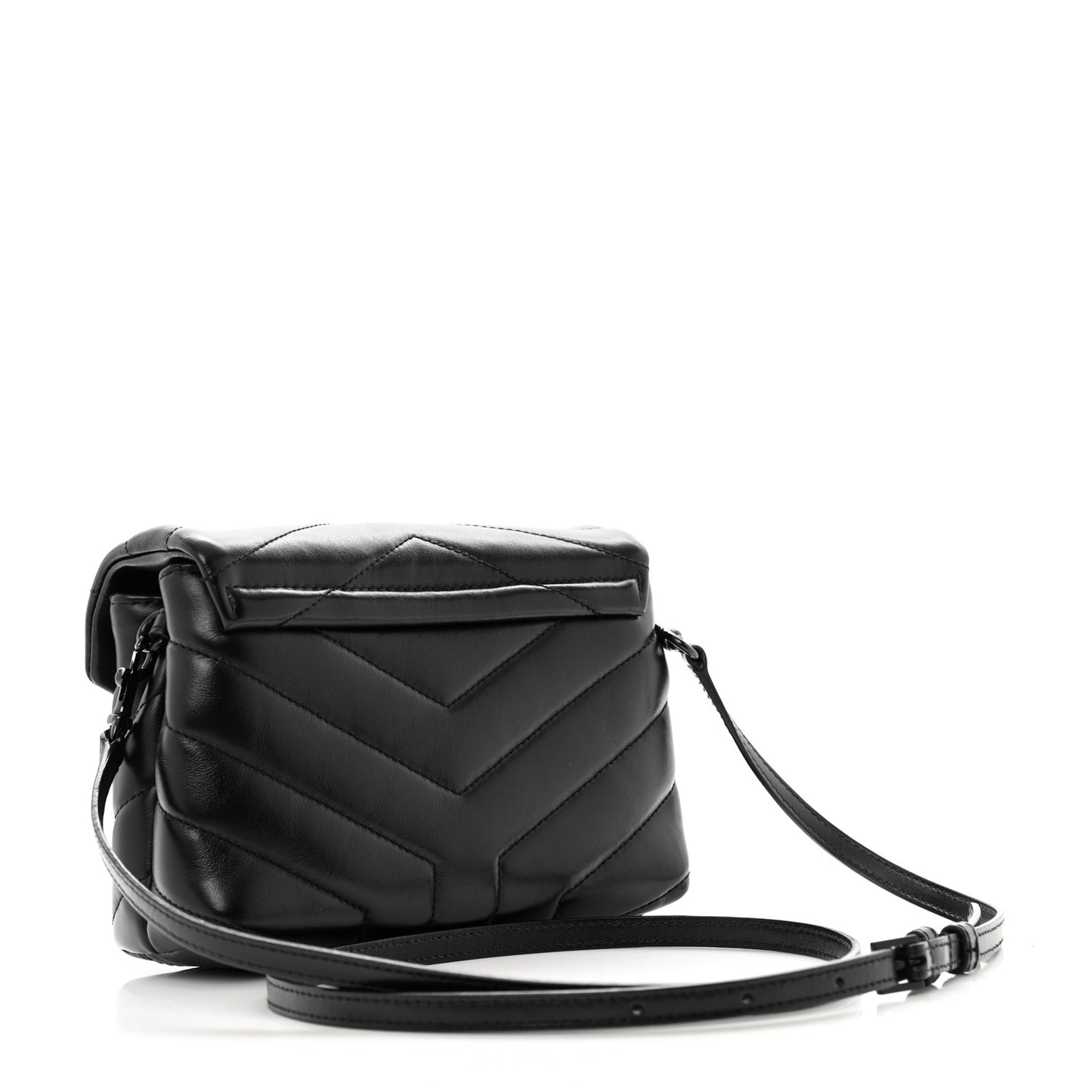 Calfskin Y Quilted Monogram Monochrome Toy Loulou Crossbody Bag Black