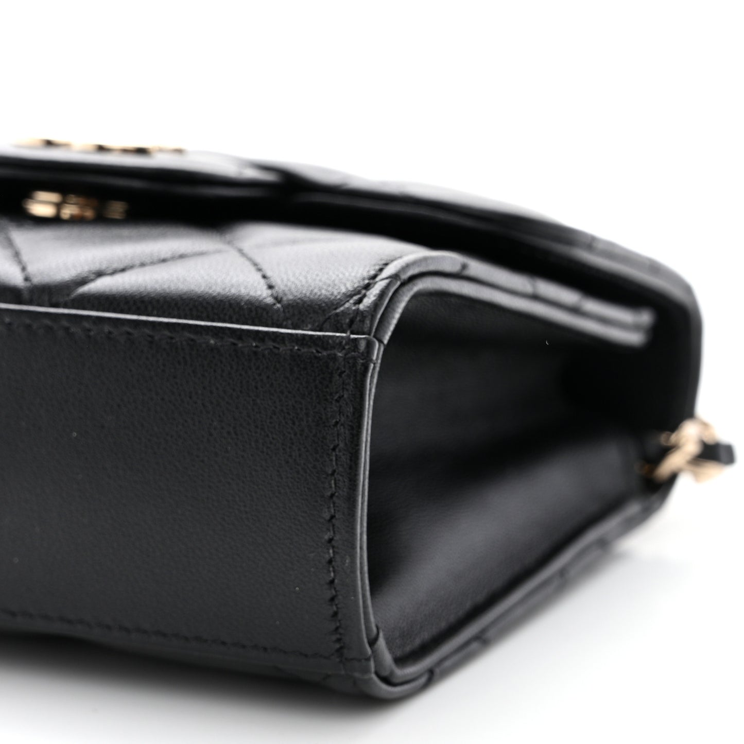Lambskin Quilted Top Handle Flap Clutch With Chain Black