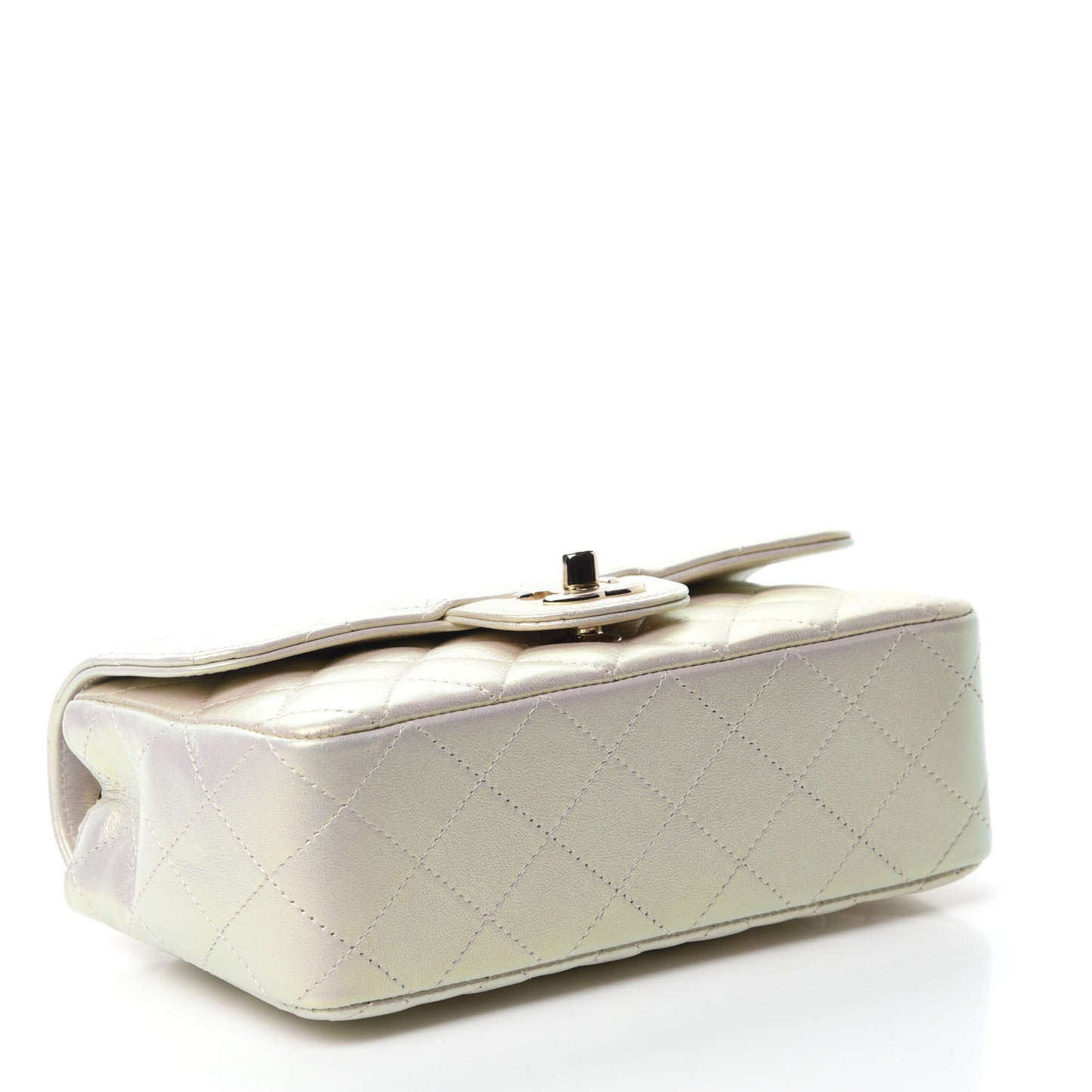 Iridescent Lambskin Quilted Mini Rectangular Flap Ivory