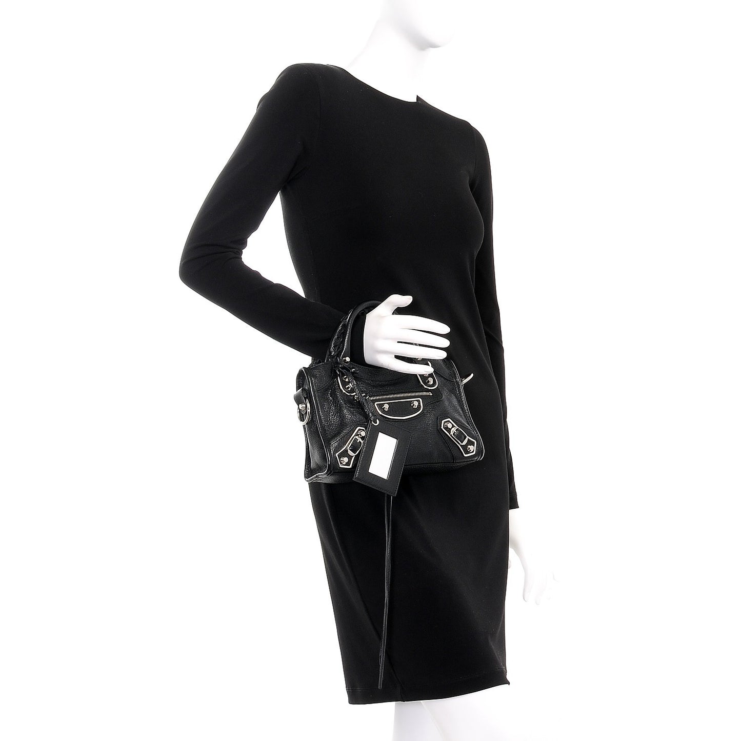 Chevre Silver Metallic Edge Hardware Mini City Black