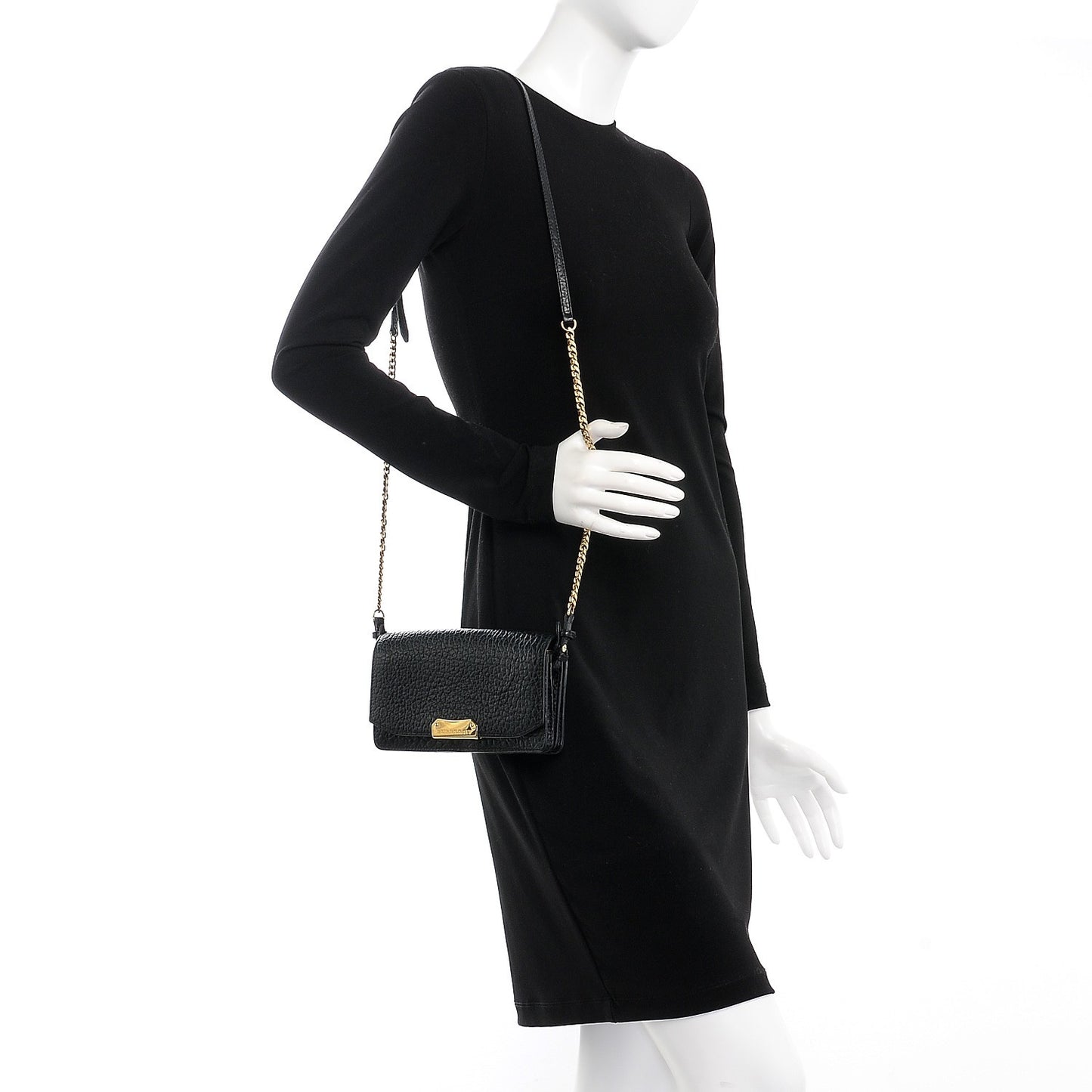 Signature Grain Small Madison Chain Clutch Black