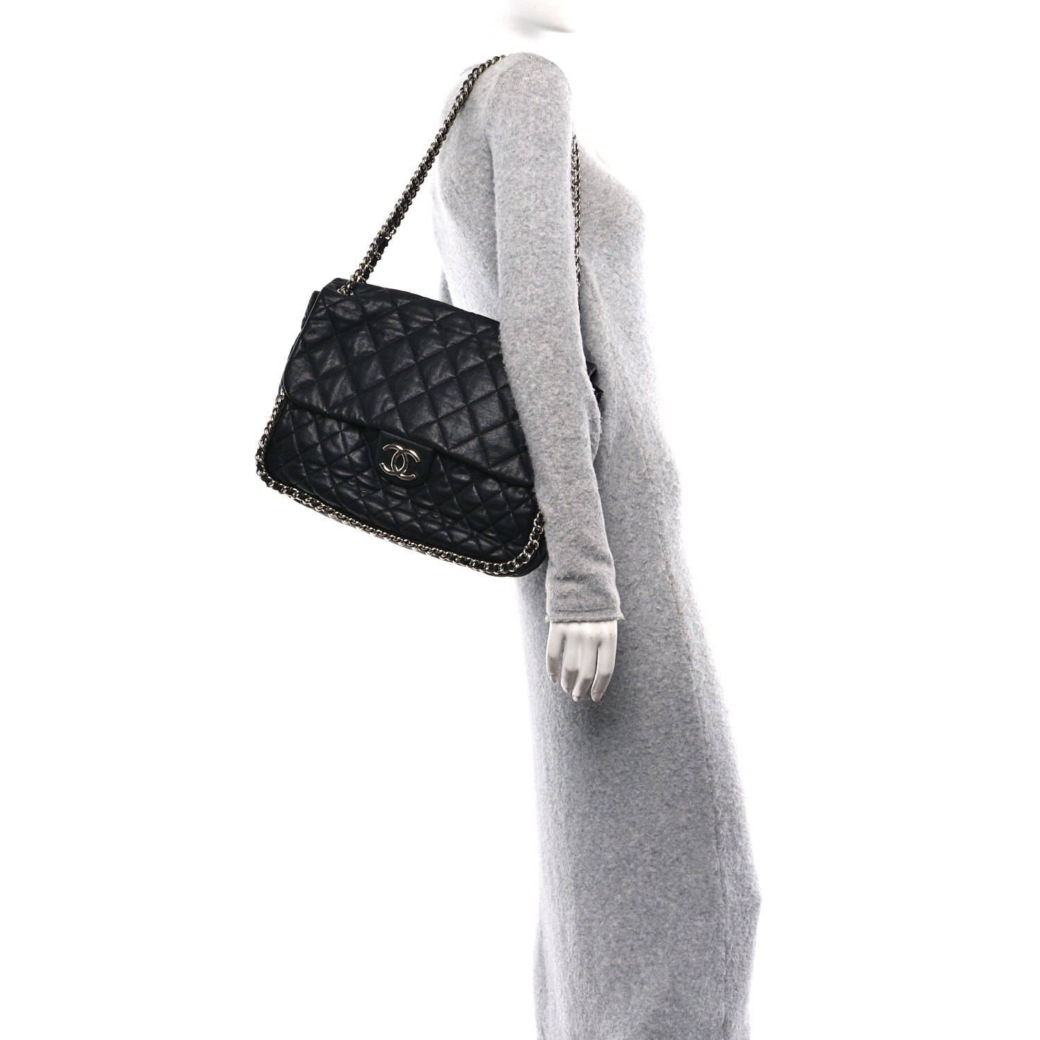 Chanel Washed Lambskin Quilted Maxi Chain Around Flap Black 2 of 10