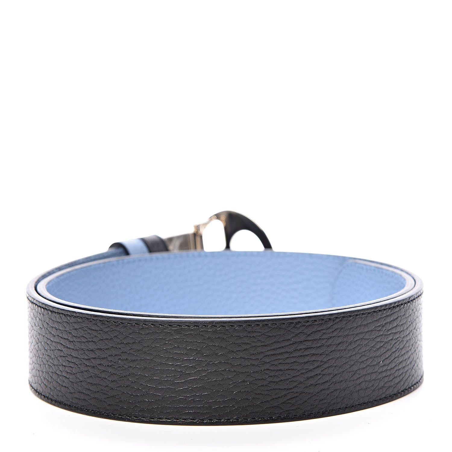 Gucci Dollar Calfskin 1973 Reversible Belt 85 34 Black Mineral Blue 3 of 6