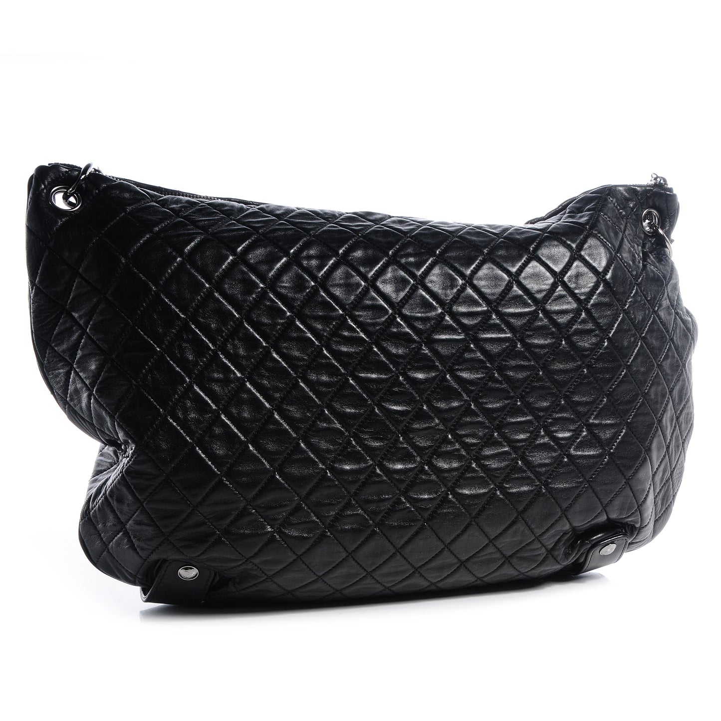 Lambskin Large Chain Mail Hobo Black