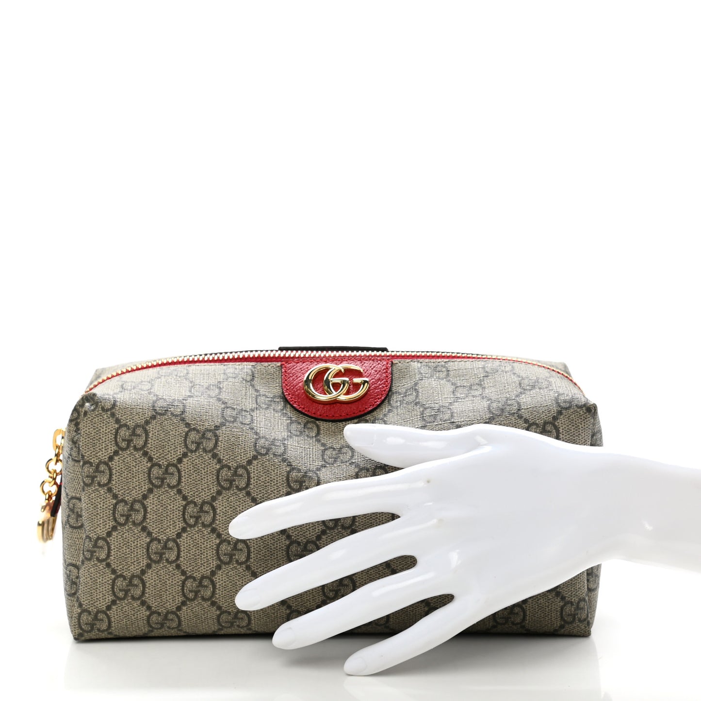 Soft GG Supreme Monogram Calfskin Large Ophidia Cosmetic Case Beige Ebony Hibiscus Red