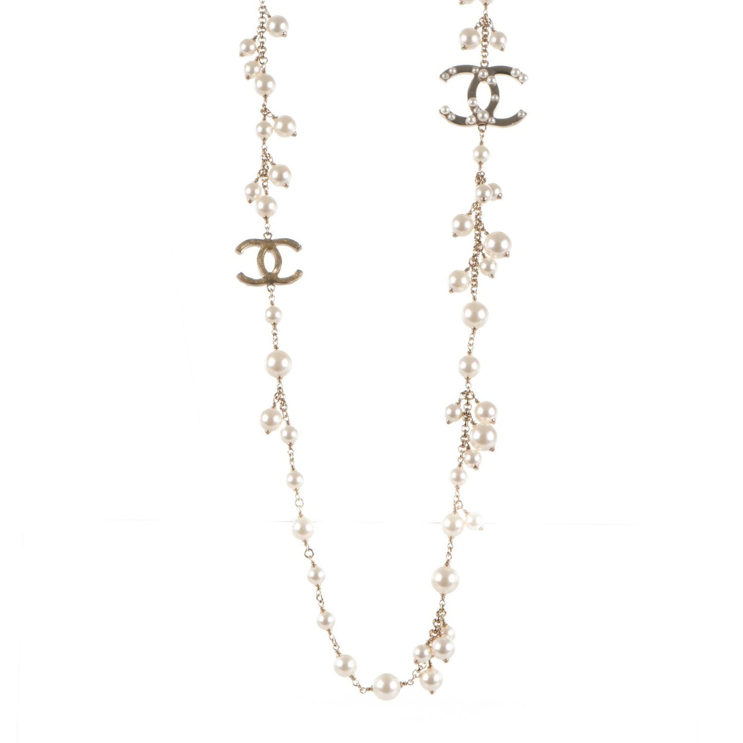 Enamel Pearl CC Long Necklace Gold