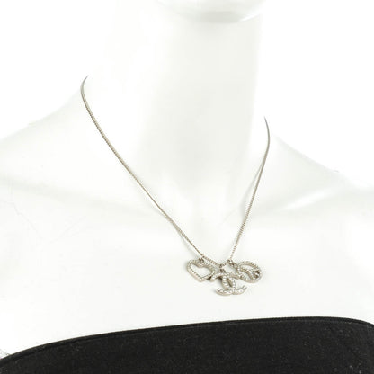 Chanel Crystal Heart Peace CC Charm Necklace Silver 2 of 4